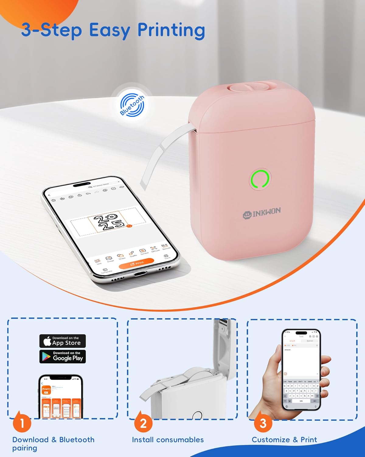 Label Maker Machine with Tape, D11s Bluetooth Label Maker Waterproof Labels, Portable Mini Label Printer with Various Templates for Home Office School, Pink