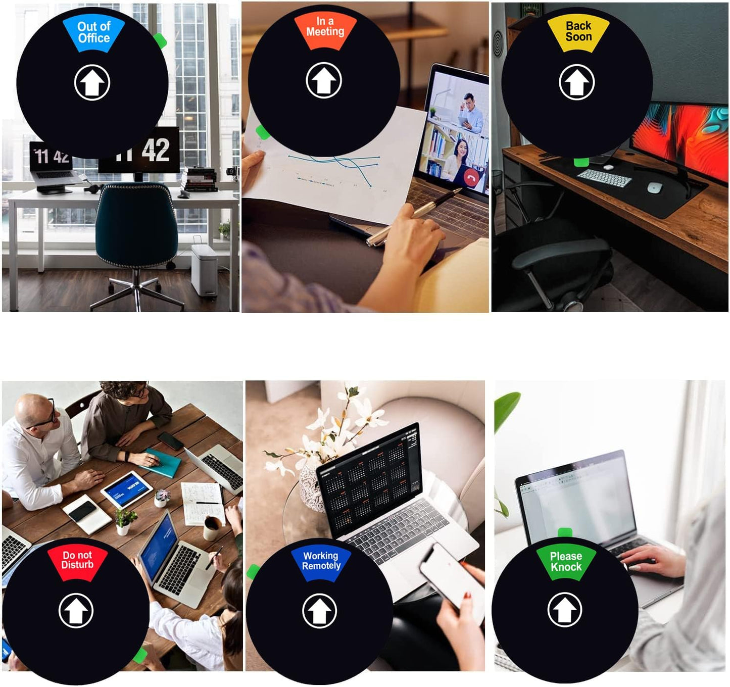 Kichwit Do Not Disturb Sign for Office Door, Working Remotely, In a Meeting, Please Knock, Out of Office, Privacy Sign for Offices, 5 Inch, Black