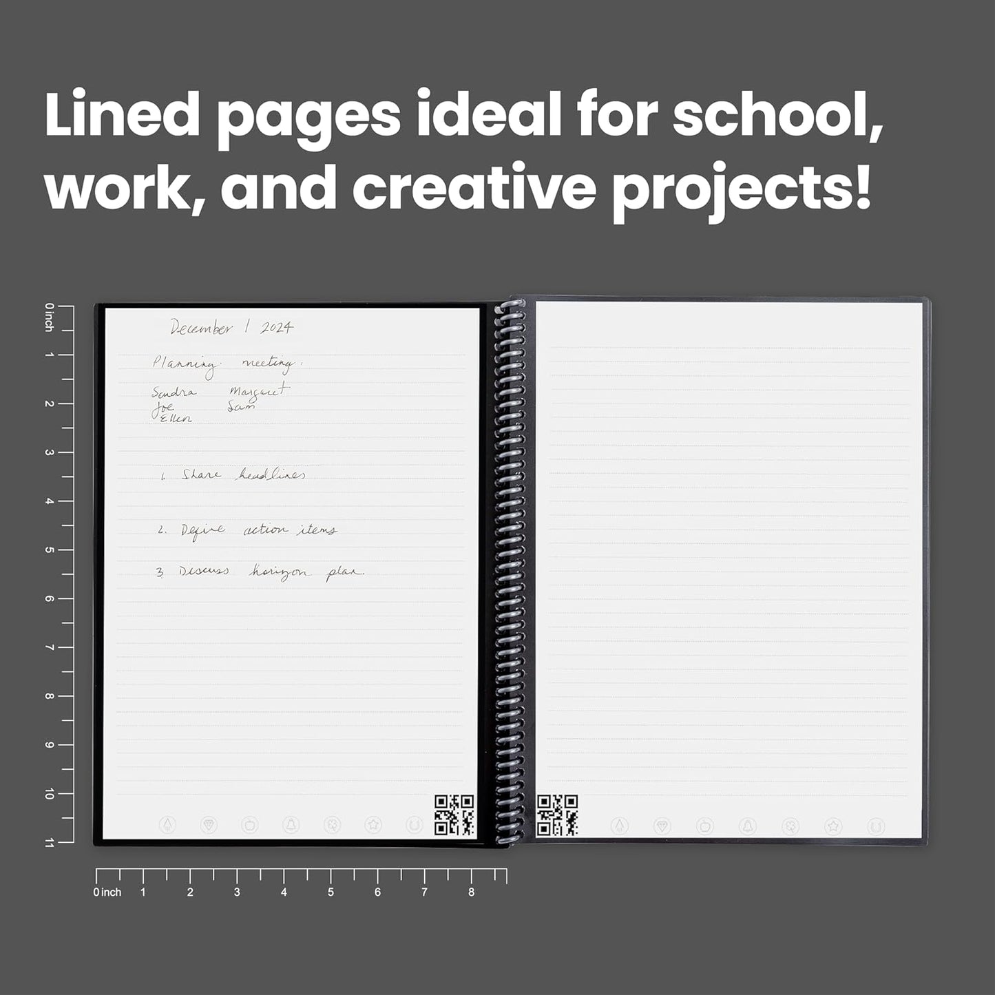 Rocketbook Core Reusable Spiral Notebook, Letter Size 8.5x11, Navy Blue - Lined Pages, App-Connected, Erasable, Durable Cover, Ideal for School, Work, and Creative Projects