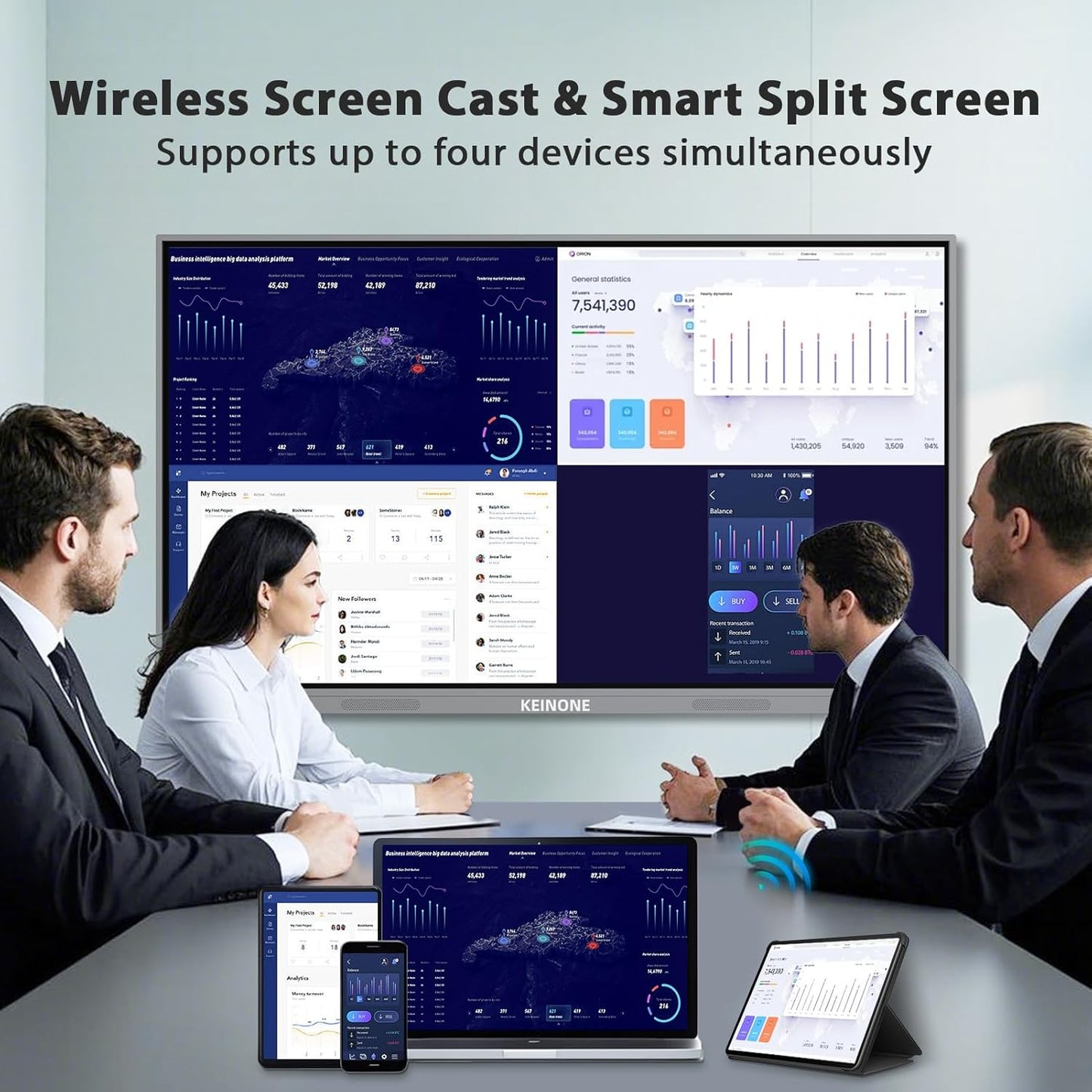 75'' 4K Smart Board, Android 14 OS 8+128 GB Interactive Whiteboard, Electronic Digital Whiteboard with Open App Ecosystem, Touchscreen Smart Board for Home, Office and Classroom, Gray