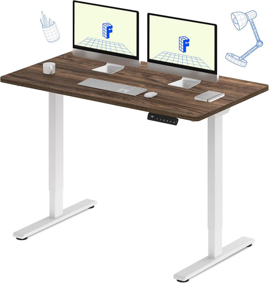FLEXISPOT E3 Dual Motor Electric Standing Desk 55x28 Inch Whole-Piece Board Height Adjustable Electric Sit Stand Desk (White Frame +Brown Wood Grain Desktop, 2 Packages)