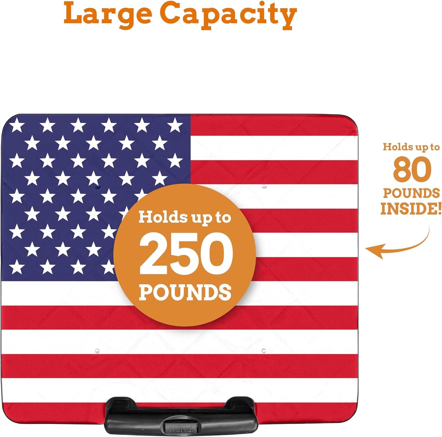 Inspired Living Collapsible Ultra-Slim Pack-N-Roll,2 Wheel Utility Cart w/Lid Used as Seat up to 250 Lbs, Telescopic Handle, Super Strong, for Home,Garden,Shopping,Office,School, Large, American Flag