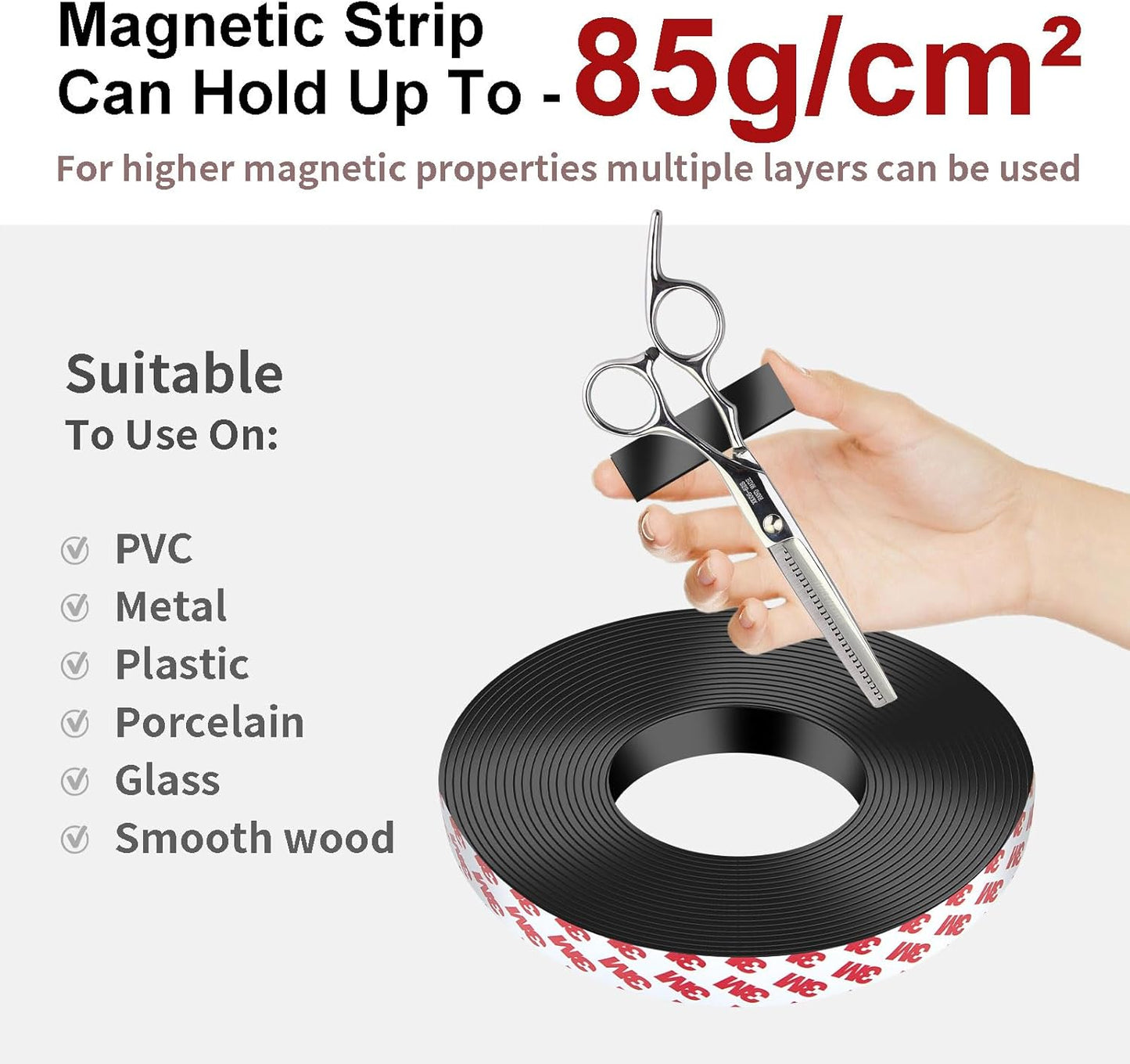 Magnetic Tape - 10 ft x 0.78 inch Magnet Strip Tape Roll with Strong Adhesive Backing Magnetic Strip for Kitchen, Office, School Organization, Whiteboards,Fridge(0.07" Thick)