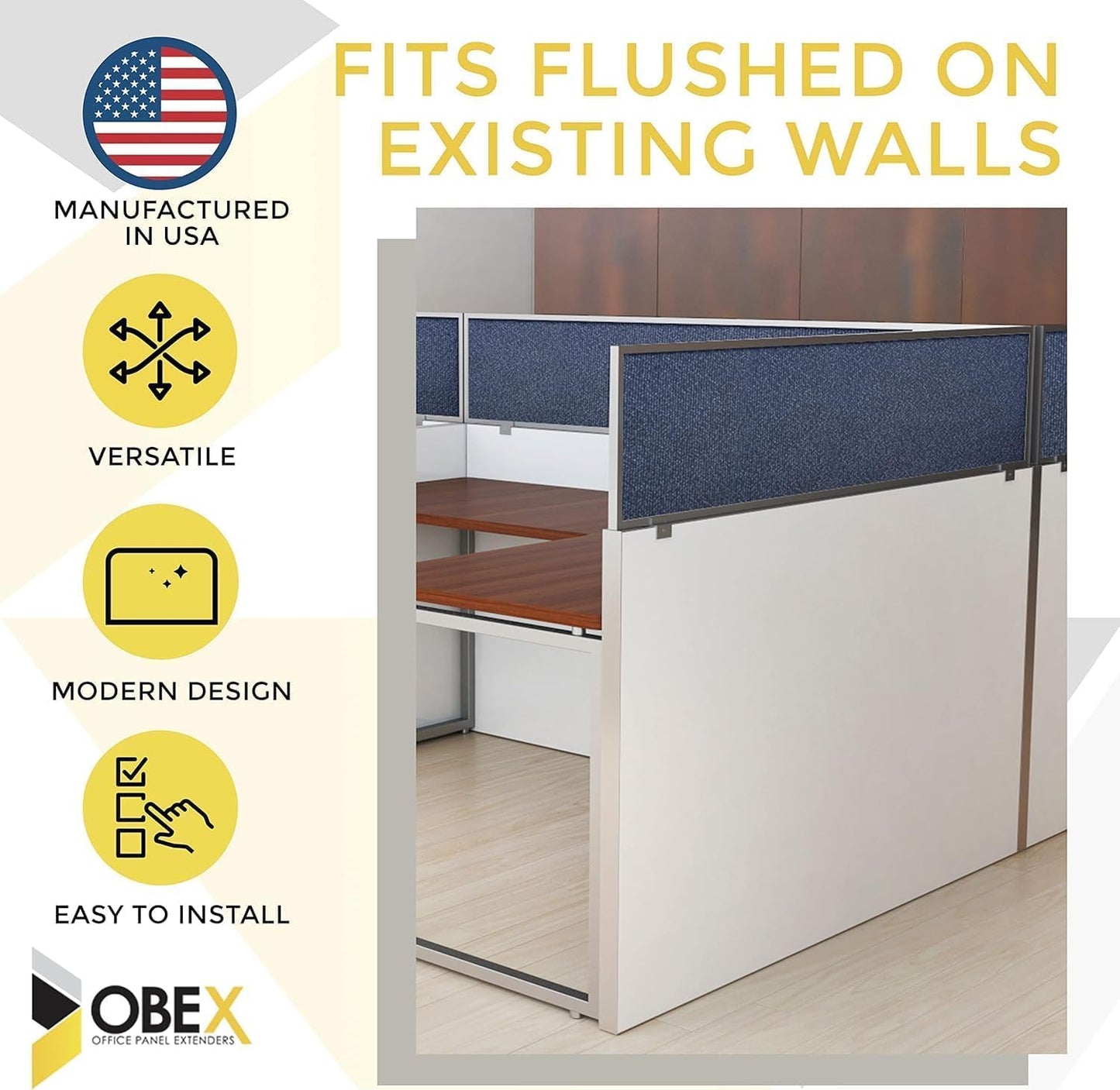 OBEX Acoustical Cubicle Privacy Screen Extender Desk Panel & Office Divider, Add Separation & Block Noise, 12" x 36", Overcast