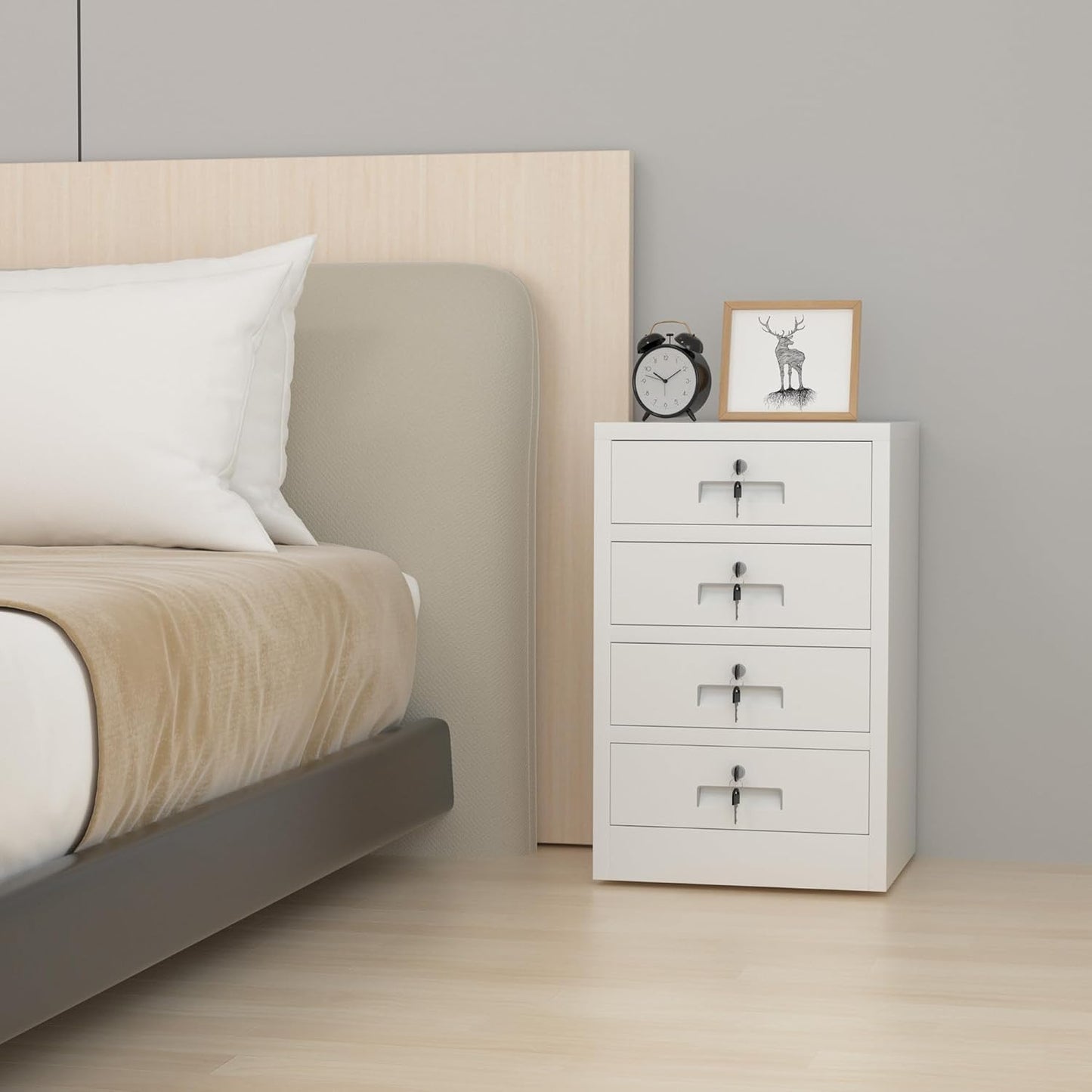 Metal Storage Cabinet with Lockable Drawers for Home Office Bedroom Living Room Organization(White)