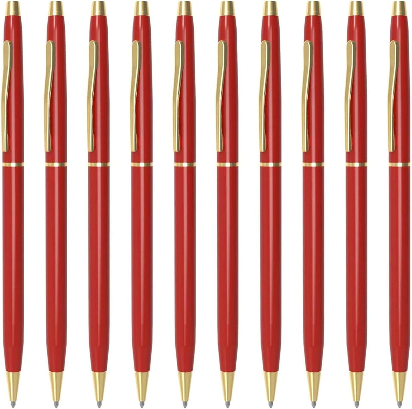 Cambond Ballpoint Pens Red Pens - Metal Black Ink 1.0 mm Medium Point Retractable Nice Pens Smooth Writing Pen for Journaling Men Women Police Uniform Office Business, 10 Pack (Red)