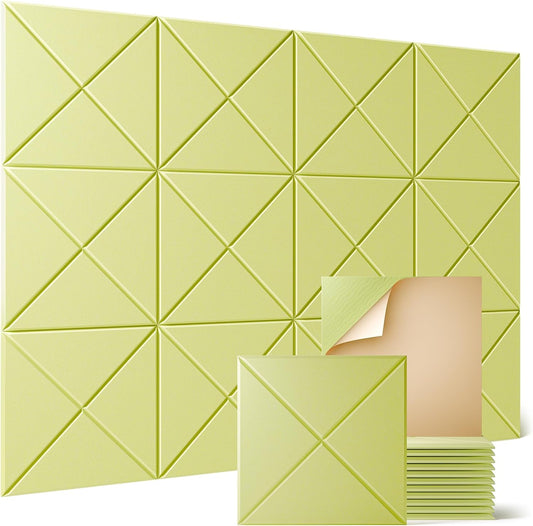 Sonicism 12 Pack X-Lined Acoustic Panels with Self-Adhesive, 12"X 12"X 0.4" Sound Proof Foam Panels, Decorative Soundproof Wall Panels, Sound Absorbing Tile for Home & Offices, Pale Yellow