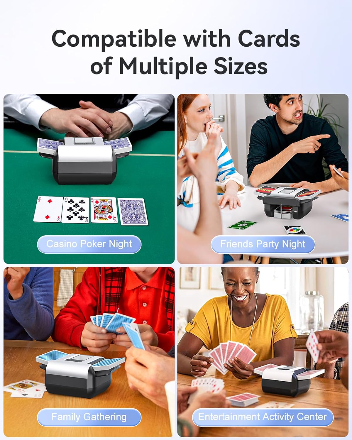 Automatic Card Shuffler with Dual Modes, Rechargeable Card Shuffler 2 Deck 2000 mAh, Low Noise Card Shuffler Machine Suitable for Shuffling Any Card Game