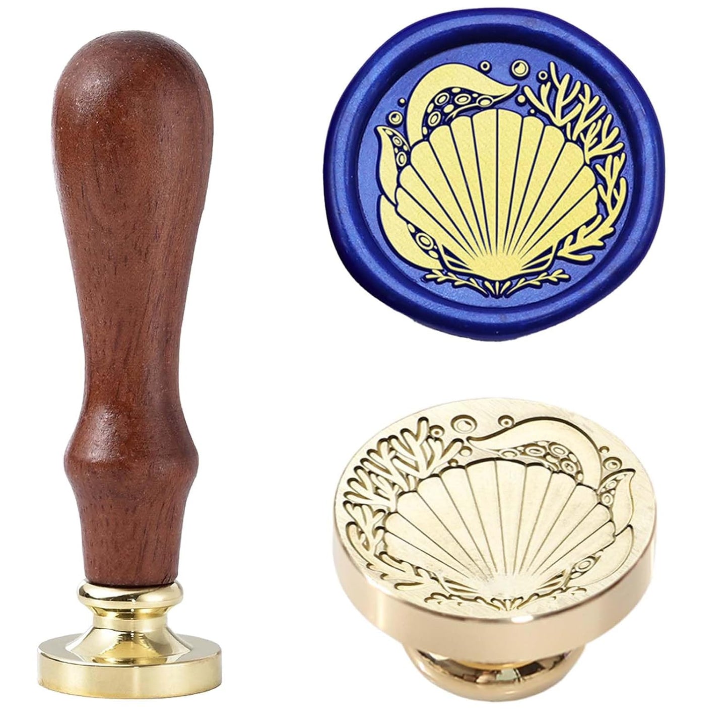 Sea Shell Wax Seal Stamp - Octopus Tentacle Brass Sealing Wax Stamp 1.18 Inch/30mm Marine Animals Wax Seal Head for Envelopes Letters Handicraft DIY and Creative Gifts