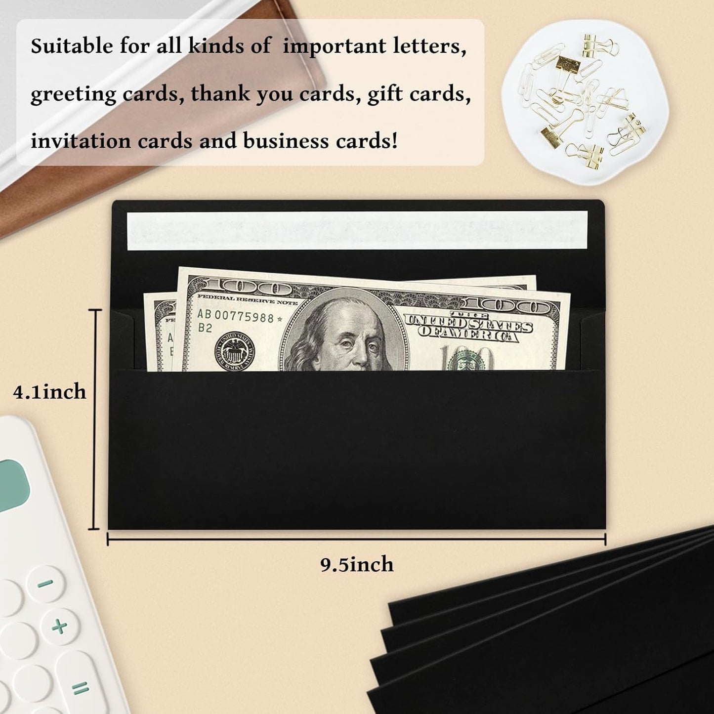 200 Pack #10 Business Envelopes, Black Standard Envelopes Self Seal, Letter Size Business Mailing Envelopes for Checks Letters Invoices Statements Birthday Graduation Wedding,4 1/8 x 9 1/2 Inch