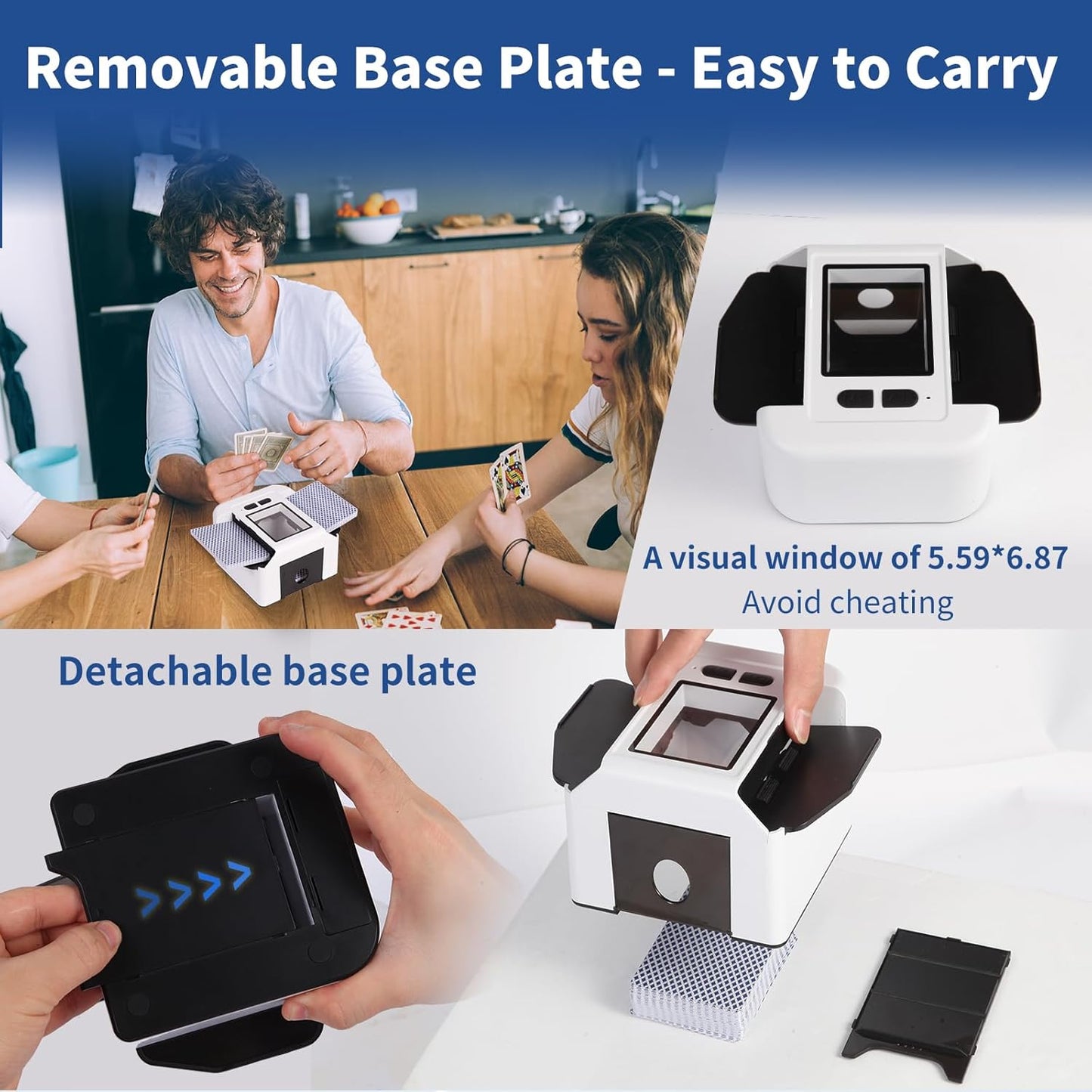 Rechargeable Automatic Card Shuffler for 2 Decks, 2000mAh Built in Battery USB-C Charge, Low Noise Fast Shuffle, Smart Auto Shuffler for UNO Poker Blackjack Skip-Bo Texas Hold'em Canasta Skyjo(White)