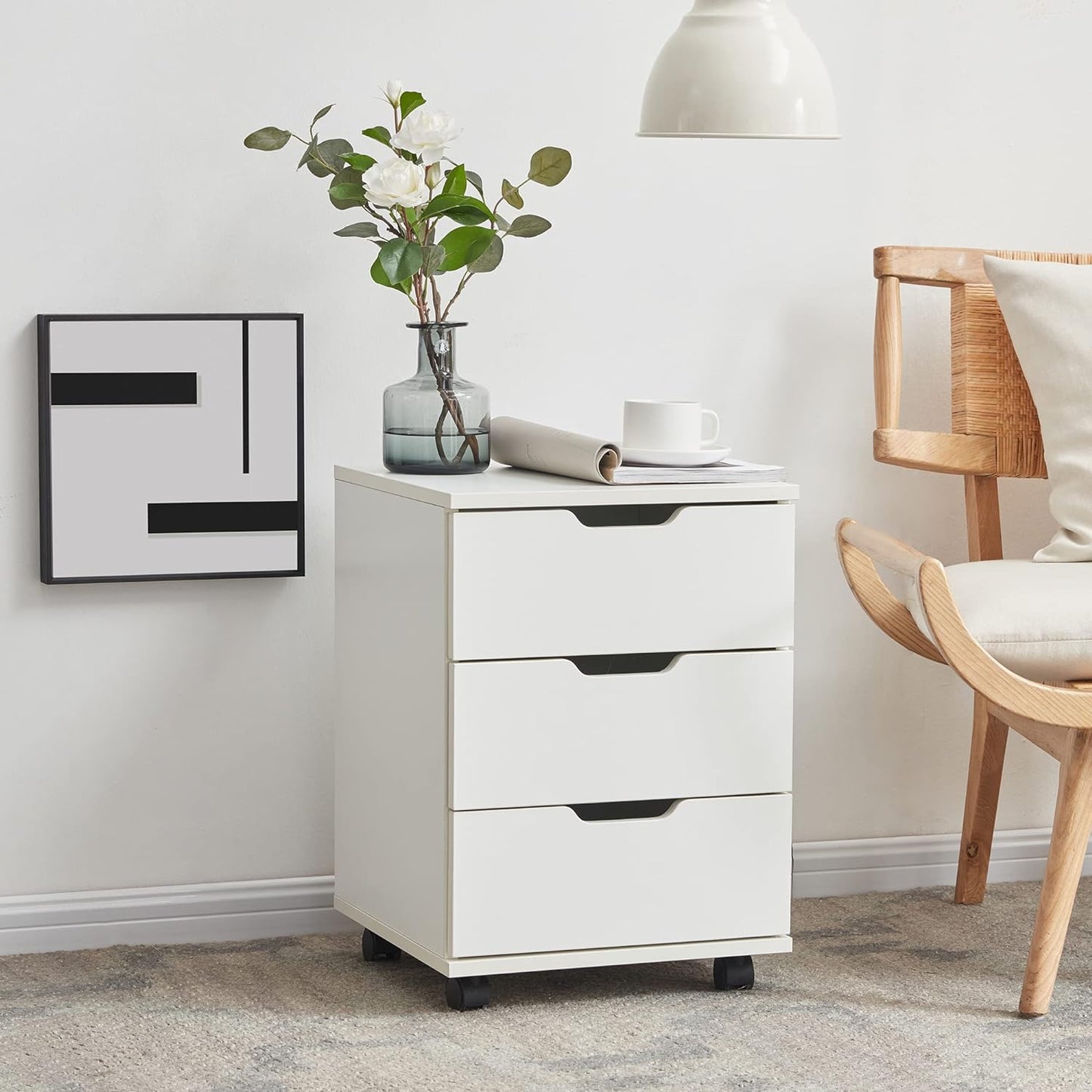 Farini 3-Drawer Vertical Filing Cabinet Rolling Wood Mobile File Cabinets Under Desk for Home Office with Casters (White, Non-Assembled)