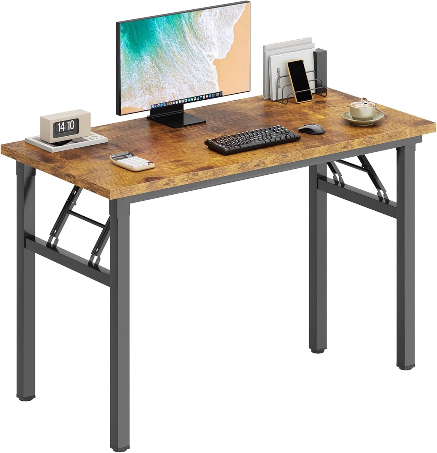 DlandHome Computer Desk Folding Table 39.4 inches Writing Desk for Small Space Folding Desk Laptop Desk No Assembly Required Retro&Black