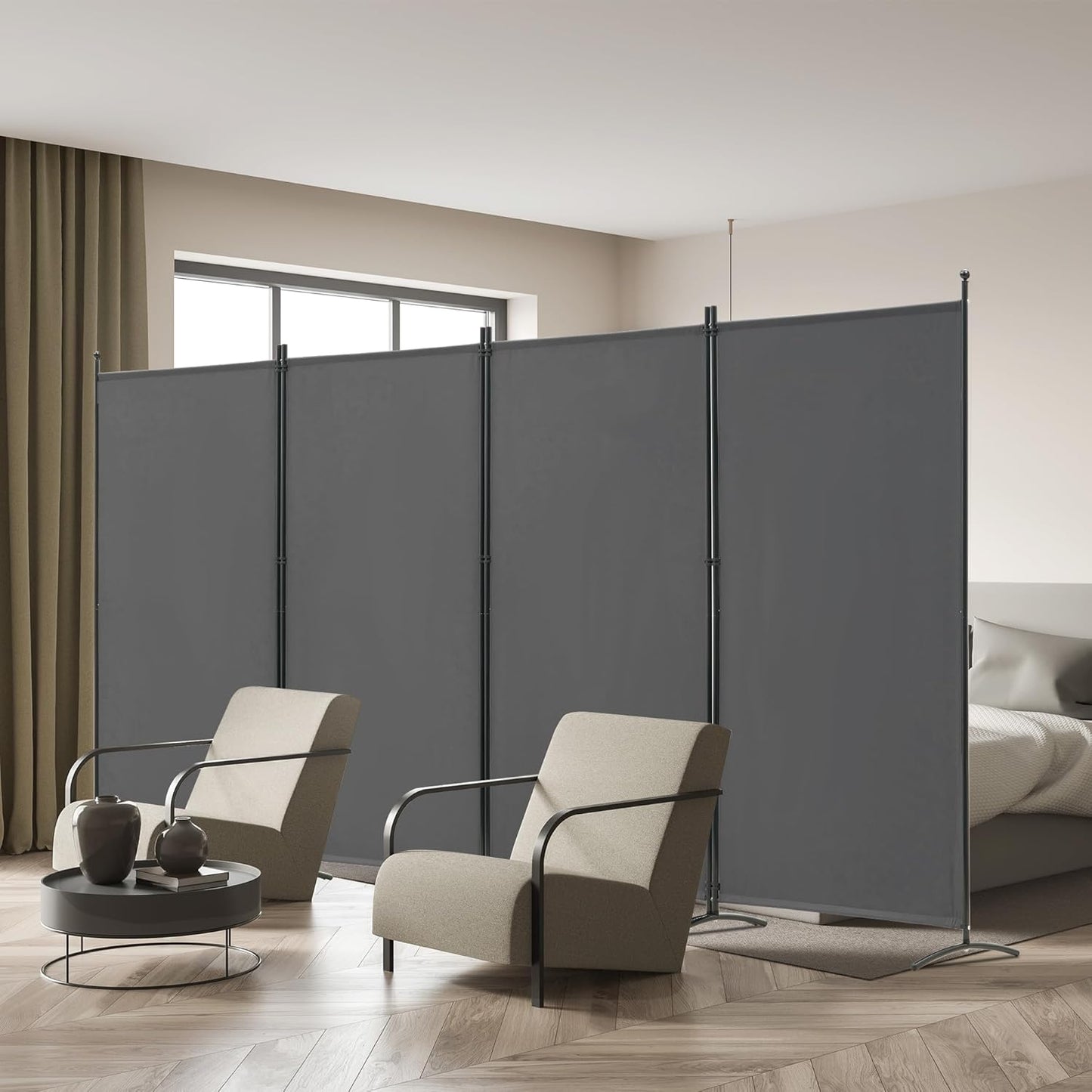Spurgehom 4 Panel Room Divider Folding Privacy Screen, Freestanding Fabric Partition Portable Room Partition Wall Dividers for Home Office Room Restaurant, 136" W X 72" H (Grey)