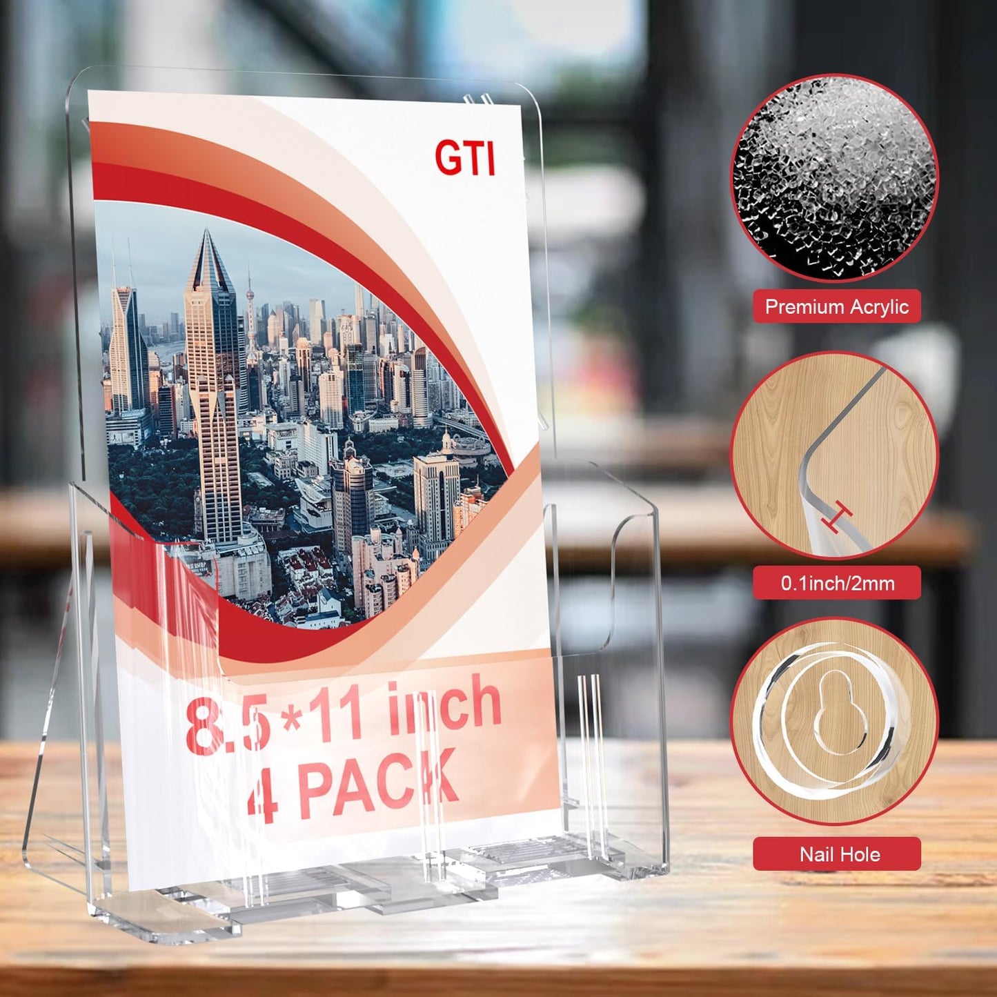 GTI Acrylic Brochure Holder 8.5 x 11 inch, 4 Packs Brochure Display Stand for 4’’ Trifold Pages, Clear Flyer Display Holder for Magazine, Pamphlet, Booklets, Menu,Journals
