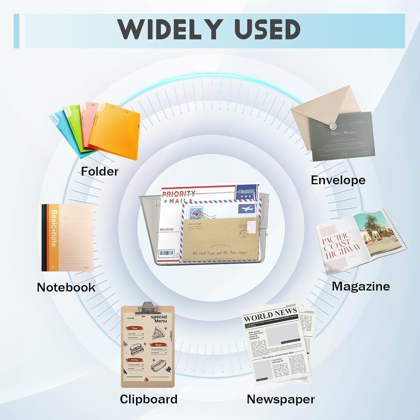 3 Pack Clear Acrylic Single Pocket, Plastic Hanging Wall Mount File Holder for Office Home, Black