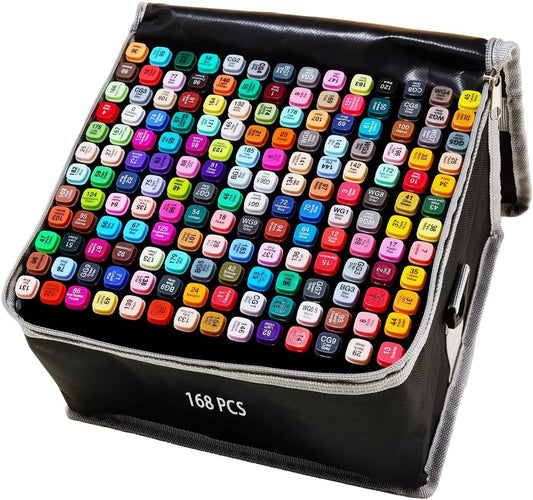 168 Colors Alcohol Markers Artist Drawing Dual Tip Marker Pen for Adult Coloring Painting Supplies Perfect for Boys Girls Students Adult(168 Black Shell)