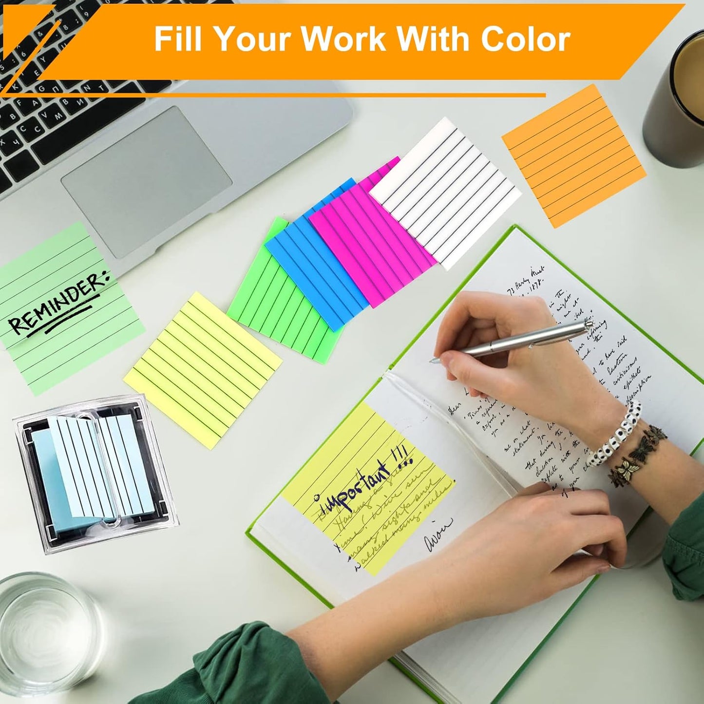 6 Pads Pop Up Transparent Sticky Notes Lined, 300 Sheets 3x3 inch Clear See Through Translucent Sticky Notes with Lines 6 Bright Color Pop-Up Pads Match Post Dispenser Office School Home Supplies