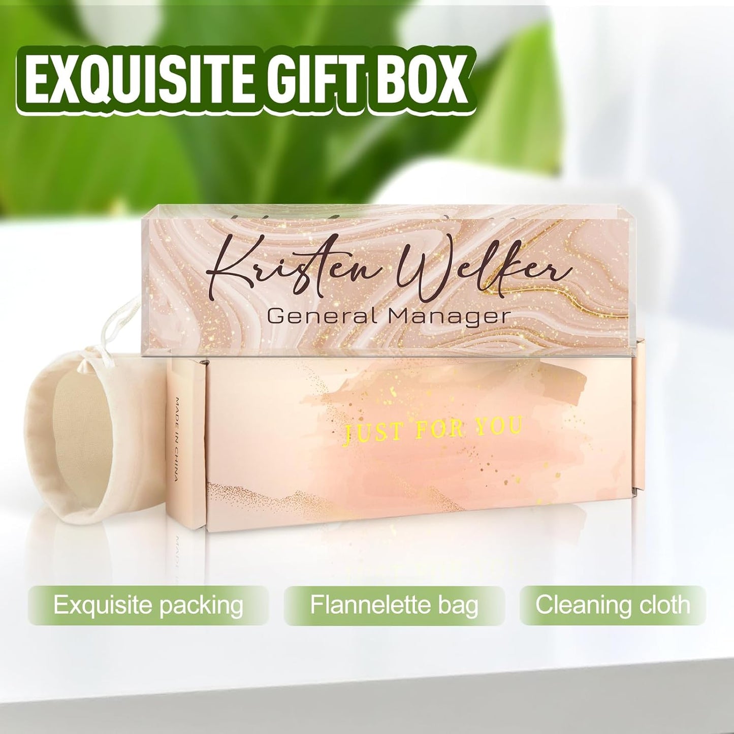 Gowellly Desk Name Plate Personalized - Custom Acrylic Name Plate for Desk - Enterprise Custom Logo/Text nameplates - Employee Appreciation Gifts (Light Pink-1)