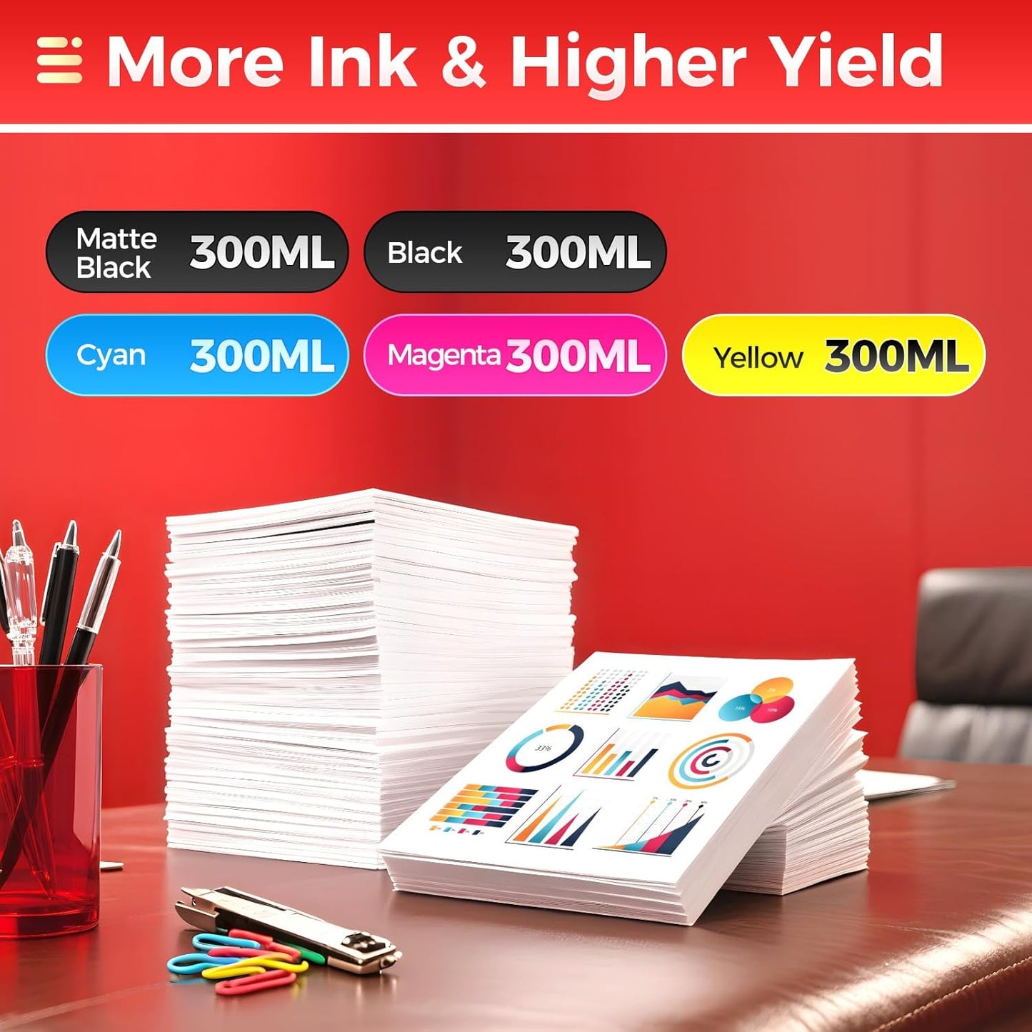 PFI-320 Pigment Ink Tank Set 5-Pack 300ml High Capacity Replacement for Canon PFI-320 PFI320 Ink Cartridges Compatible with Canon imagePROGRAF TM-200 TM-205 TM-300 TM-305 Printer Black Yellow Magenta