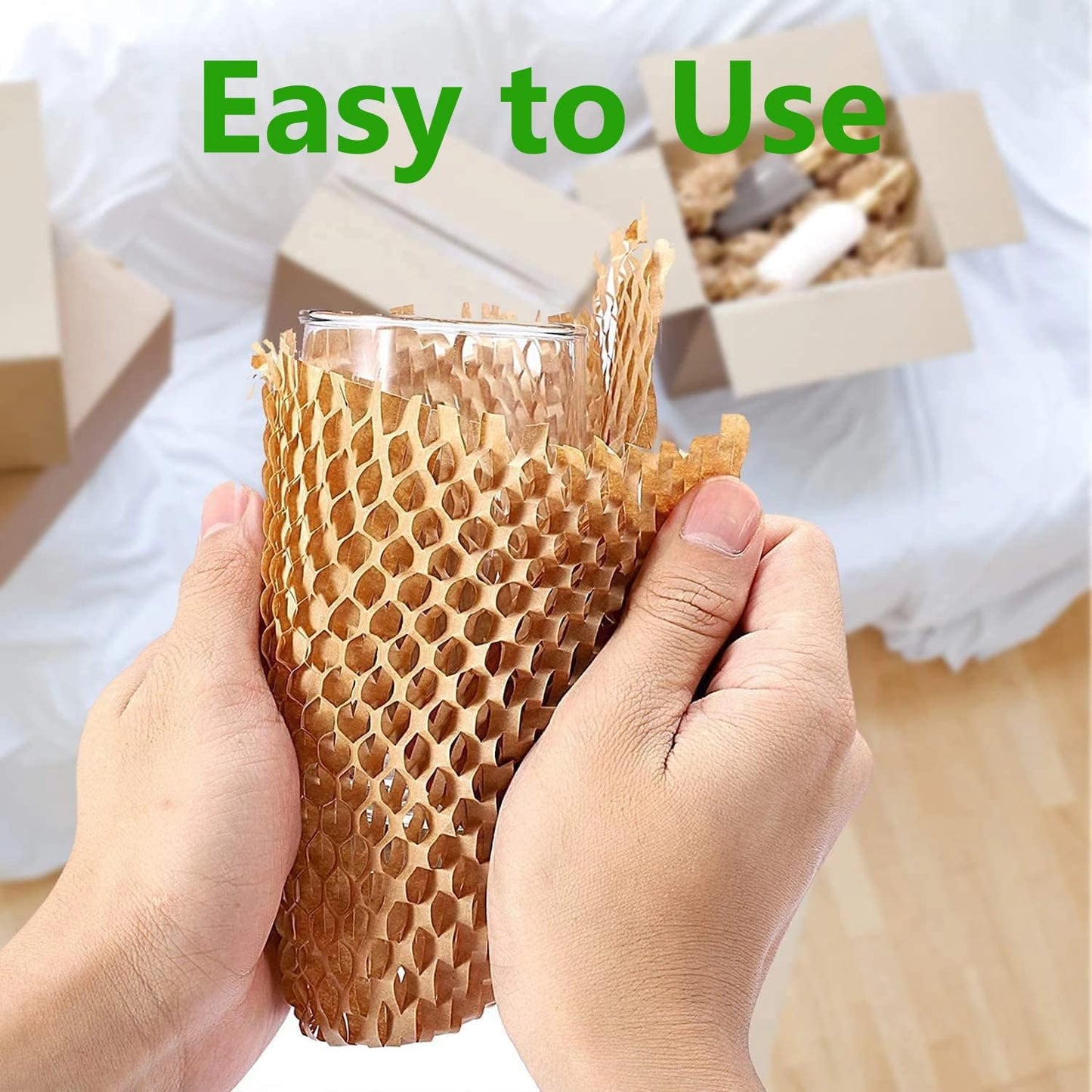 Honeycomb Packing Paper,12" W x 100' L Packing Paper for Moving,Products & Gifts Honeycomb Wrapping Paper,Recyclable and Biodegradable Cushioning Packing Material with 10 Fragile Sticker Labels