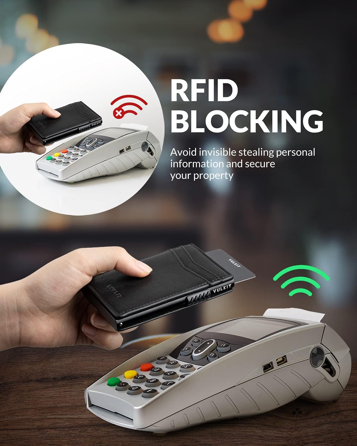 VULKIT Men's Slim Wallet Pop Up Card Holder RFID Blocking Metal Wallet Minimalist Design Holds Up to 11 Cards