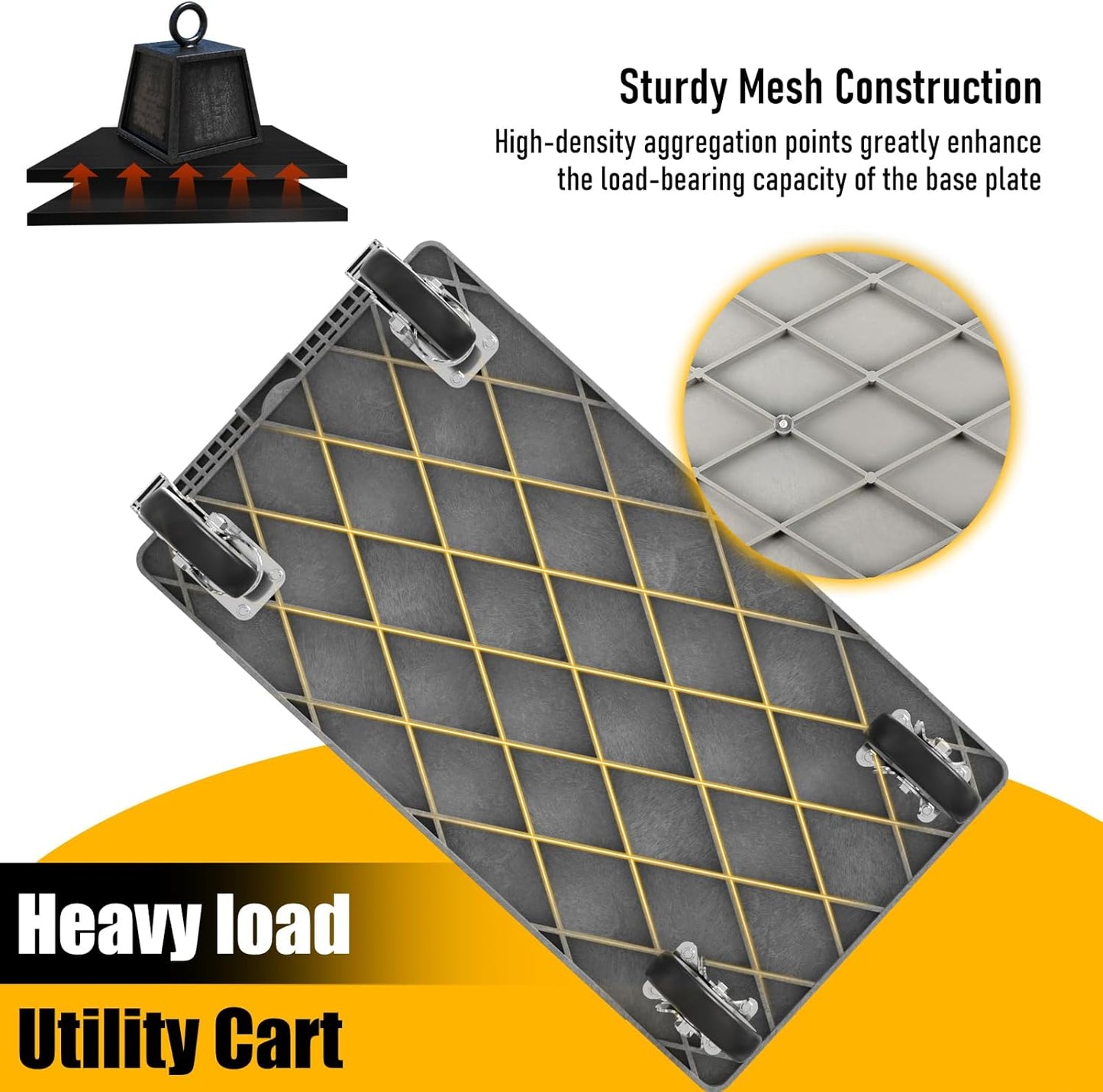 Service Utility Plastic Tool Cart, 34 x 17-Inch Rolling Cart with Deep 2-Shelf Heavy Duty Wheels, 550 lbs Capacity Organizer for Garage, Warehouse, Workshop