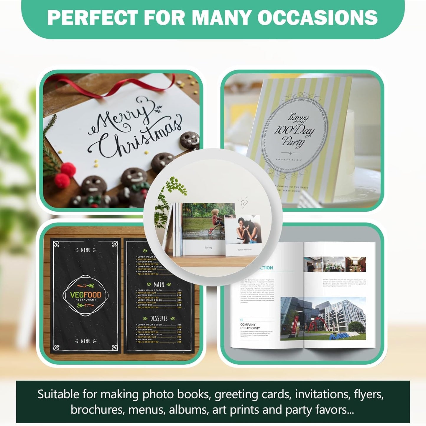 Double Sided Glossy Photo Paper 11x17, Thick Glossy Paper for Cardstock, 100 Sheets 61lb for Inkjet Printer