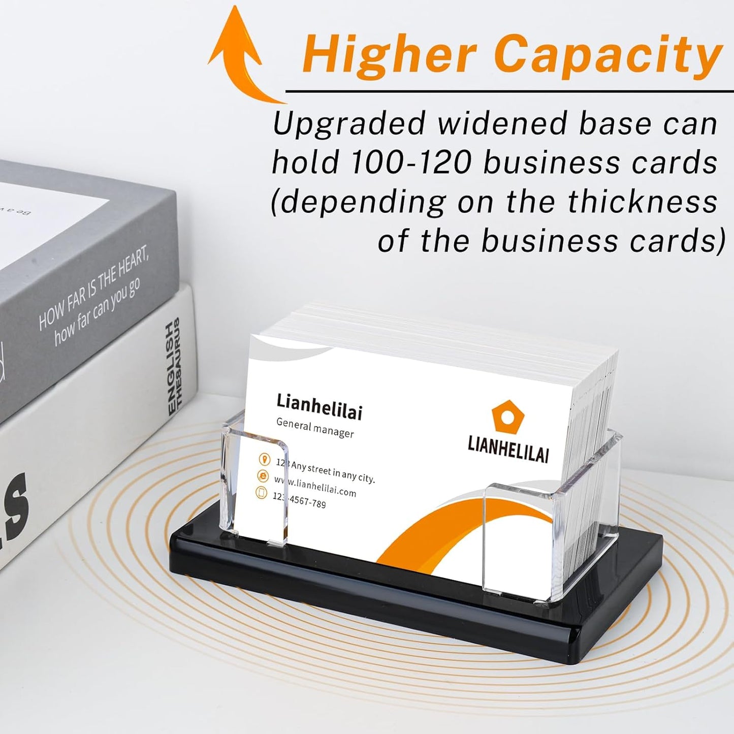Acrylic Business Card Holder Black 1Pack Enlarged Holds 120 Cards for Office/Exhibition/Restaurant Desk/Counter Display Name Card Organizer Stand