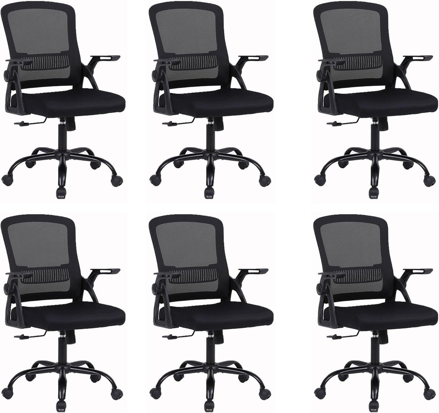 Modern Ergonomic Office Chair, Black, Mesh Back, Flip-up Armrests, Adjustable Height, 300 lbs Capacity