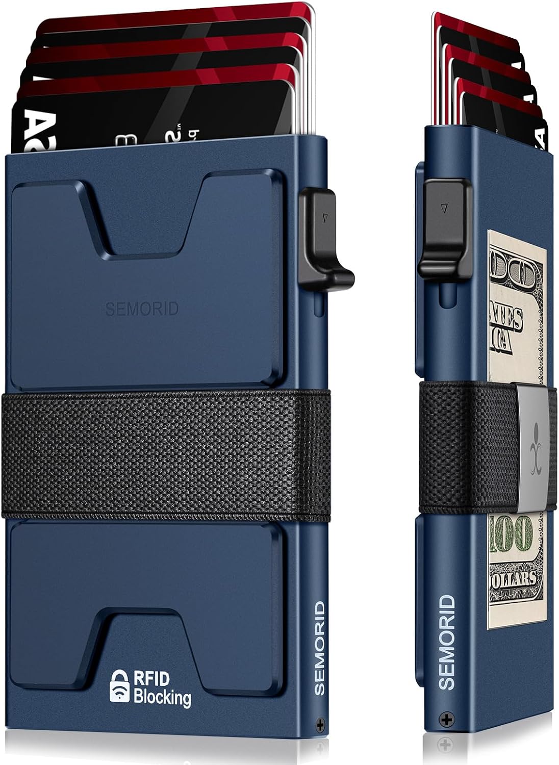 Slim Aluminum Card Holder Wallet for Men, Durable Expandable Backplate, RFID Blocking Minimalist Metal Pop Up Wallet, Holds 12+ Cards Plus Cash