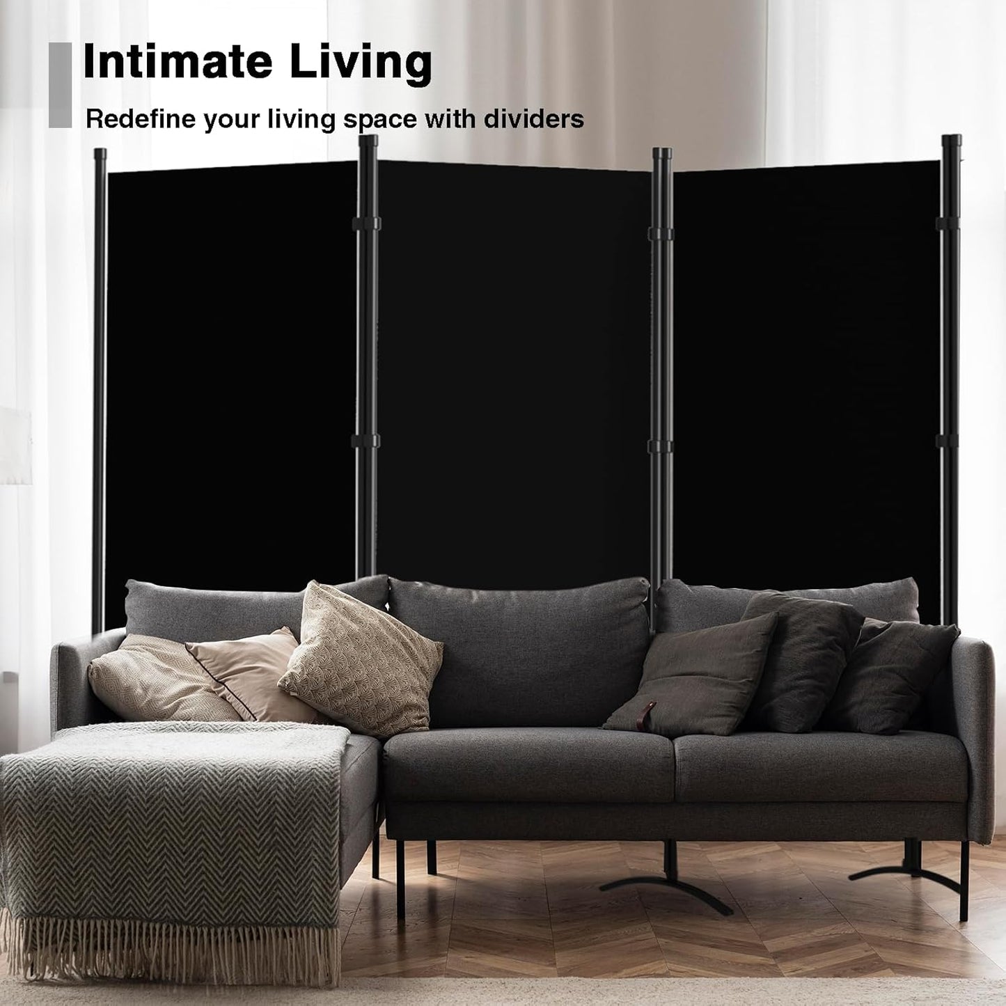 3 Panel Room Divider, 6FT Portable Room Dividers Folding Privacy Screens, 100" W Freestanding Fabric Divider for Room Separation, Partition Room Divider Panel for Dorm Home Studio Office, Black