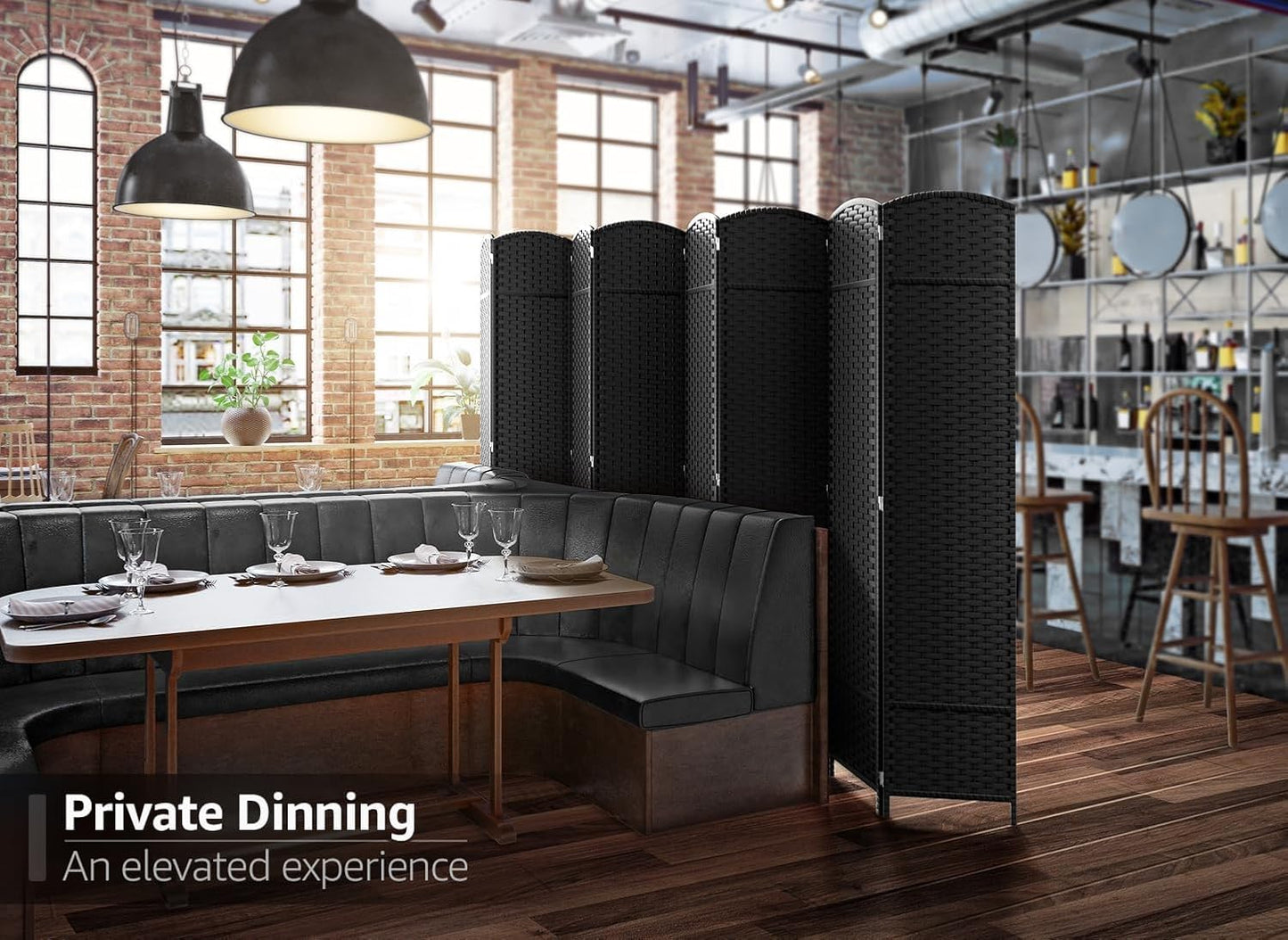 Sorbus 8-Panel Black Room Divider with Double Hinged Panels, 6 ft Tall Folding Privacy Screen