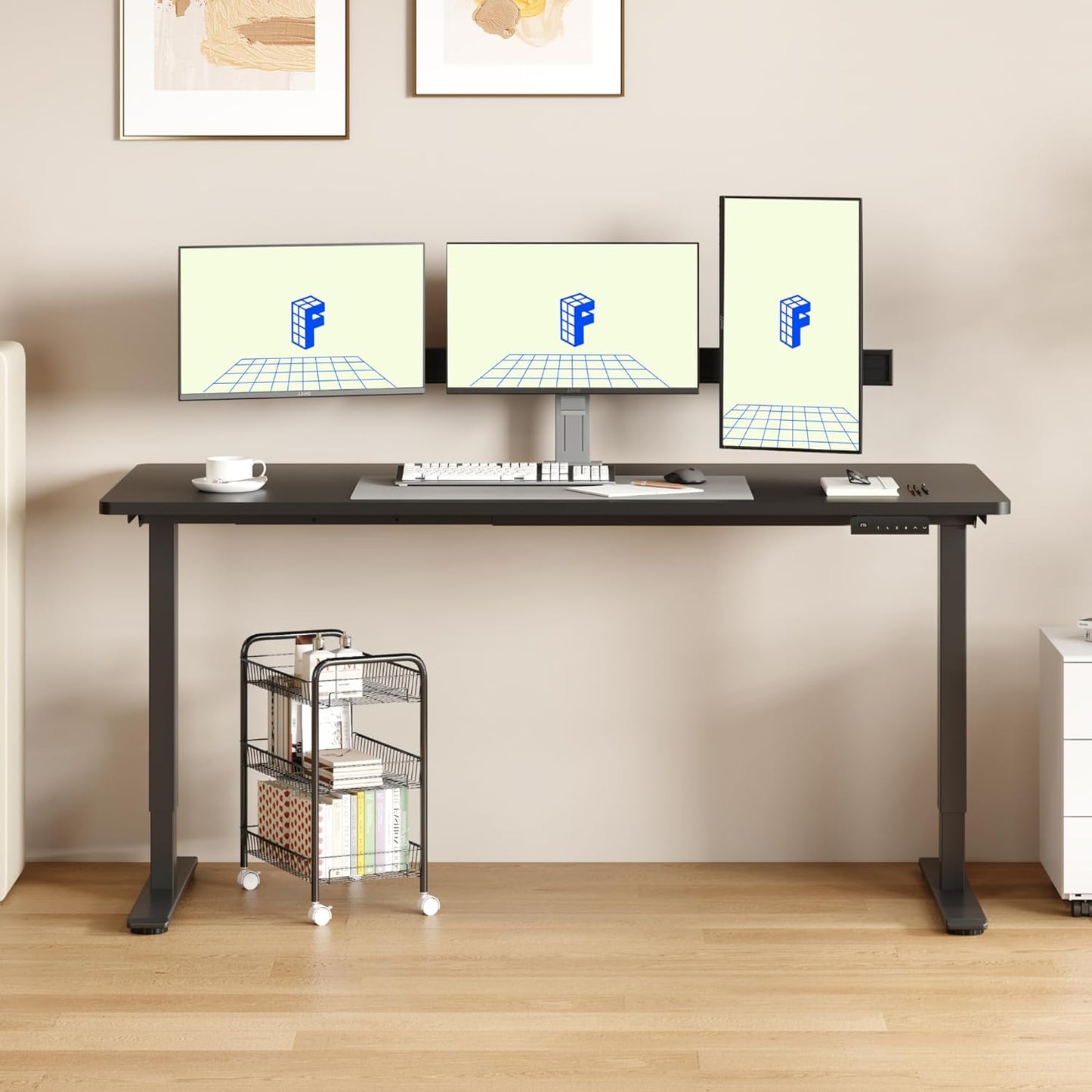 FLEXISPOT E3 Dual Motor Electric Standing Desk 60x24 Inch Whole-Piece Board Height Adjustable Electric Sit Stand Desk (Black Frame + Mahogany Desktop, 2 Packages)