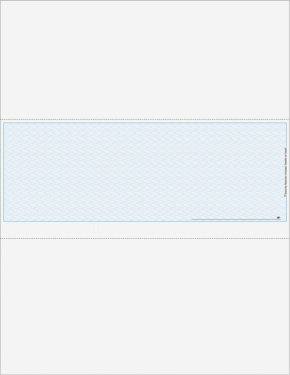 Classic Blank Business Middle Check, Blank Computer Check Paper with Blue Herringbone Background and Signature Line, 500/Pk