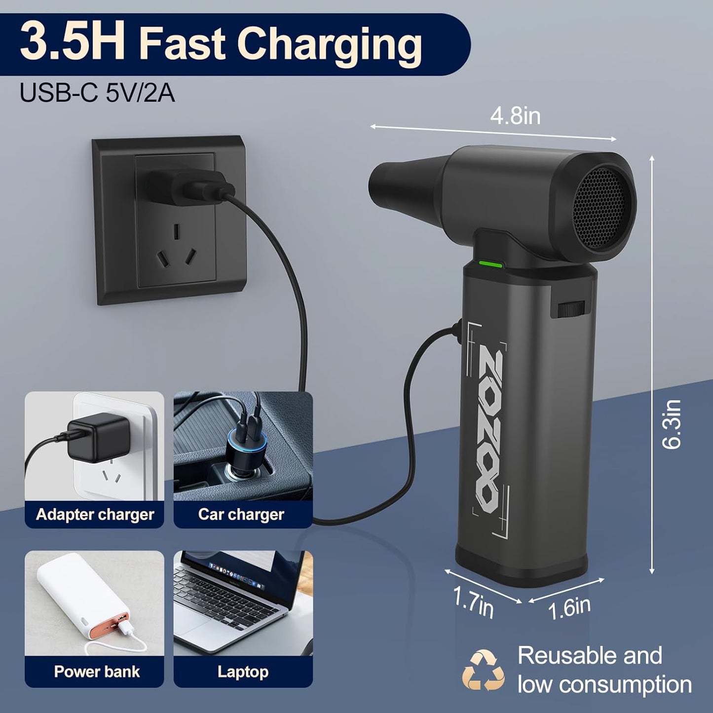 Compressed Air Duster, 180000PRM Electric Air Duster with Stepless Speed Regulation, USB Rechargeable Cordless Portable Air Blower for Home, Car, Computer, and Keyboard Cleaning