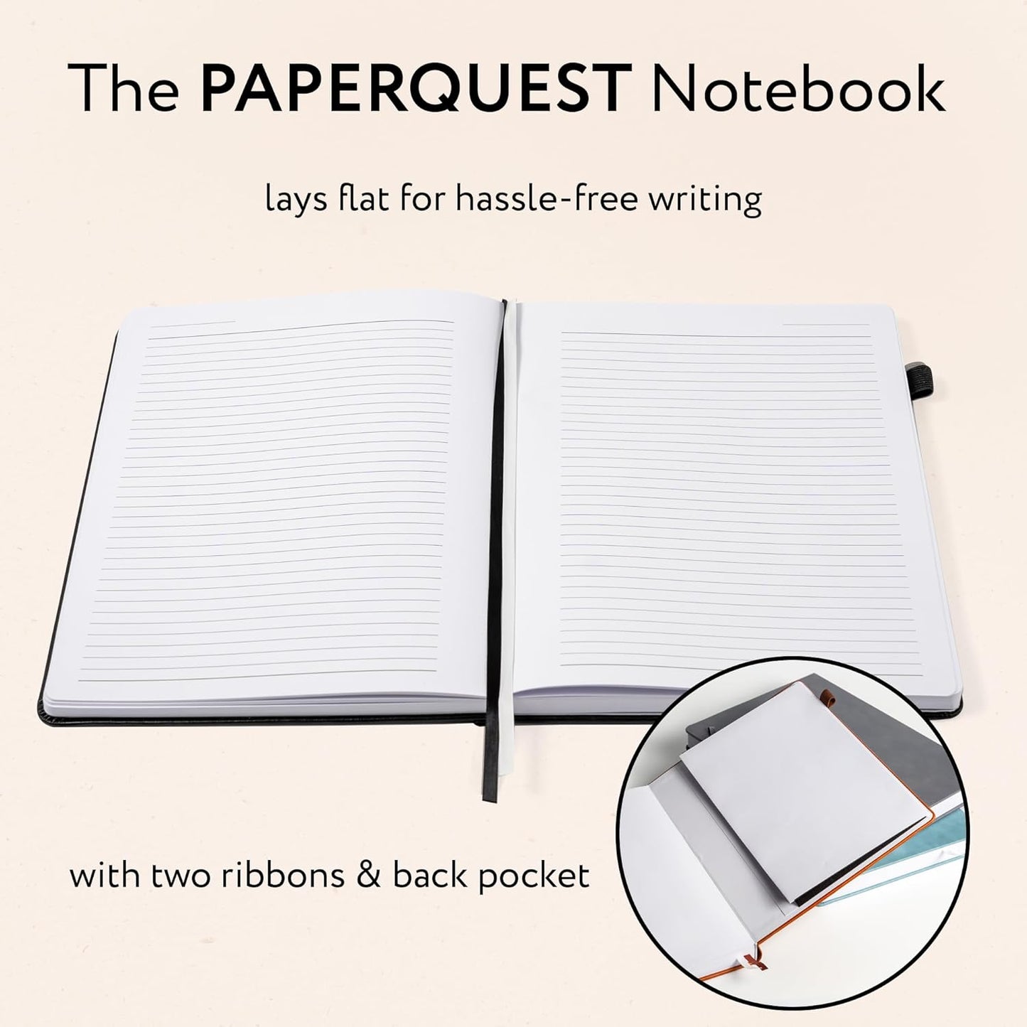 A4 Hardback Notebook, Vegan Leather Journal Lined, 310 Pages, 100GSM Thick Paper, Lay flat Notebook for Women, Men, Writing, Office, Work, Study, College Ruled Notebook with Pocket,