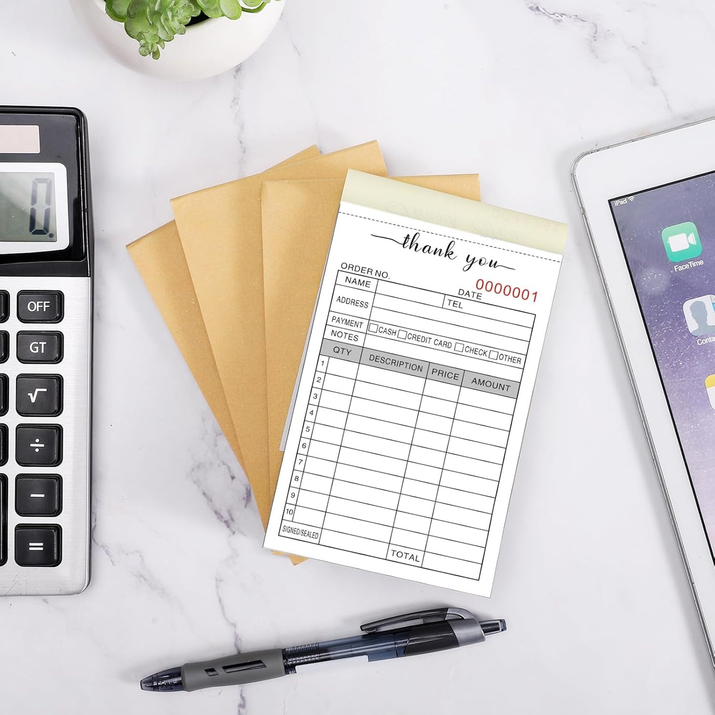 Thank You Receipt Book, 3.4x5.5" Handheld 2-Part Carbonless Sales Invoice Book, Invoice Pad with Cardboard for Small Boutique Business, (50 Sets * 2 Pack)