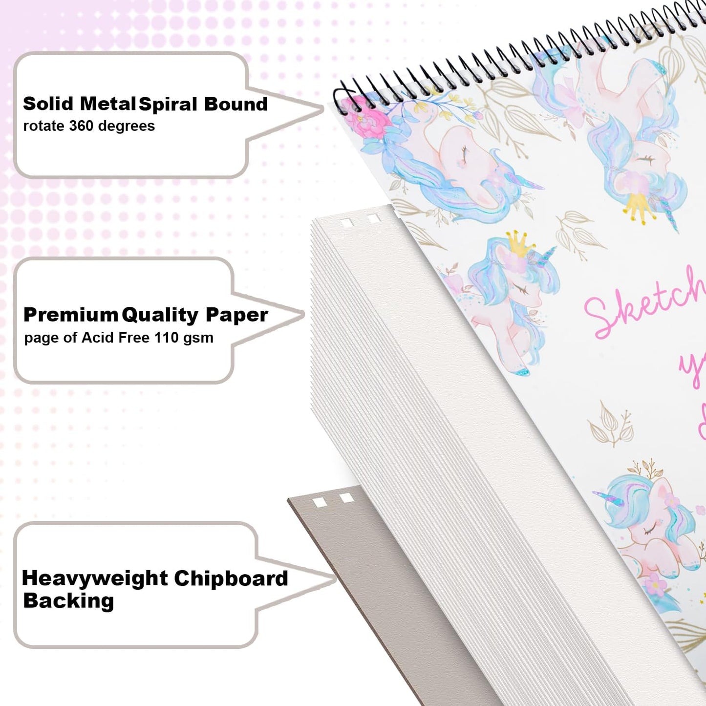 MEMX Sketch Book for Kids, 8”X11.5” 100 Pages(110gsm), Spiral Bound Artist Sketch Pad, Durable Acid Free Sketchbook for Painting, Sketching or Doodling, Best Gifts for Drawing Boys and Girls, White