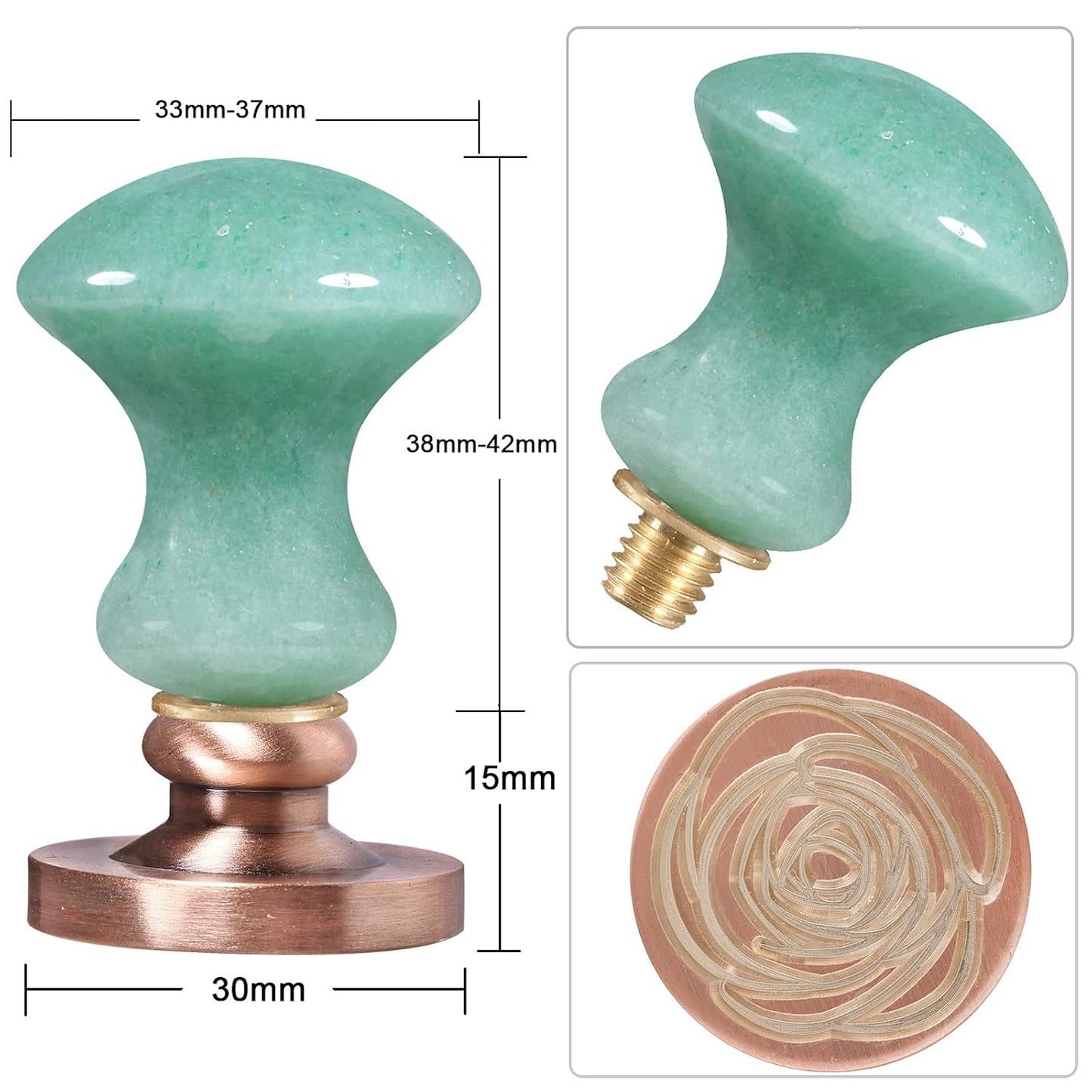 rockcloud Wax Seal Stamp Set, 4 Pieces Sealing Wax Stamps Copper Seals with 1 Green Aventurine Seal Handle for Cards Envelopes Invitation Decoration, Love Expressiont with Rose