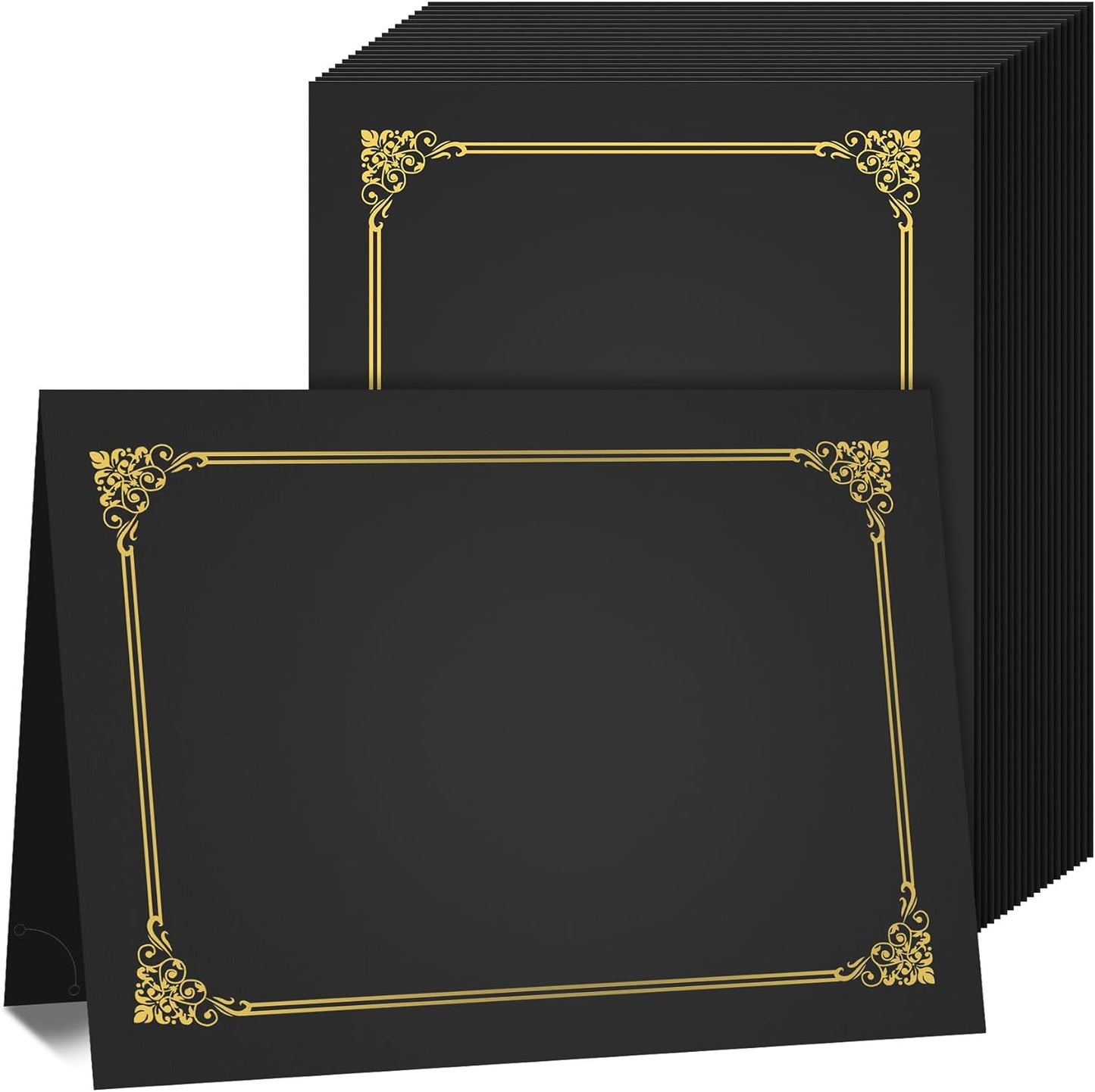 50 Packs Black Certificate Holders, Graduation Diploma Holders Gold Foil Border, 350gsm Certificate Covers for Letter Size 8.5x11 Certificates, Cardstock, Diploma, Award, Document Papers