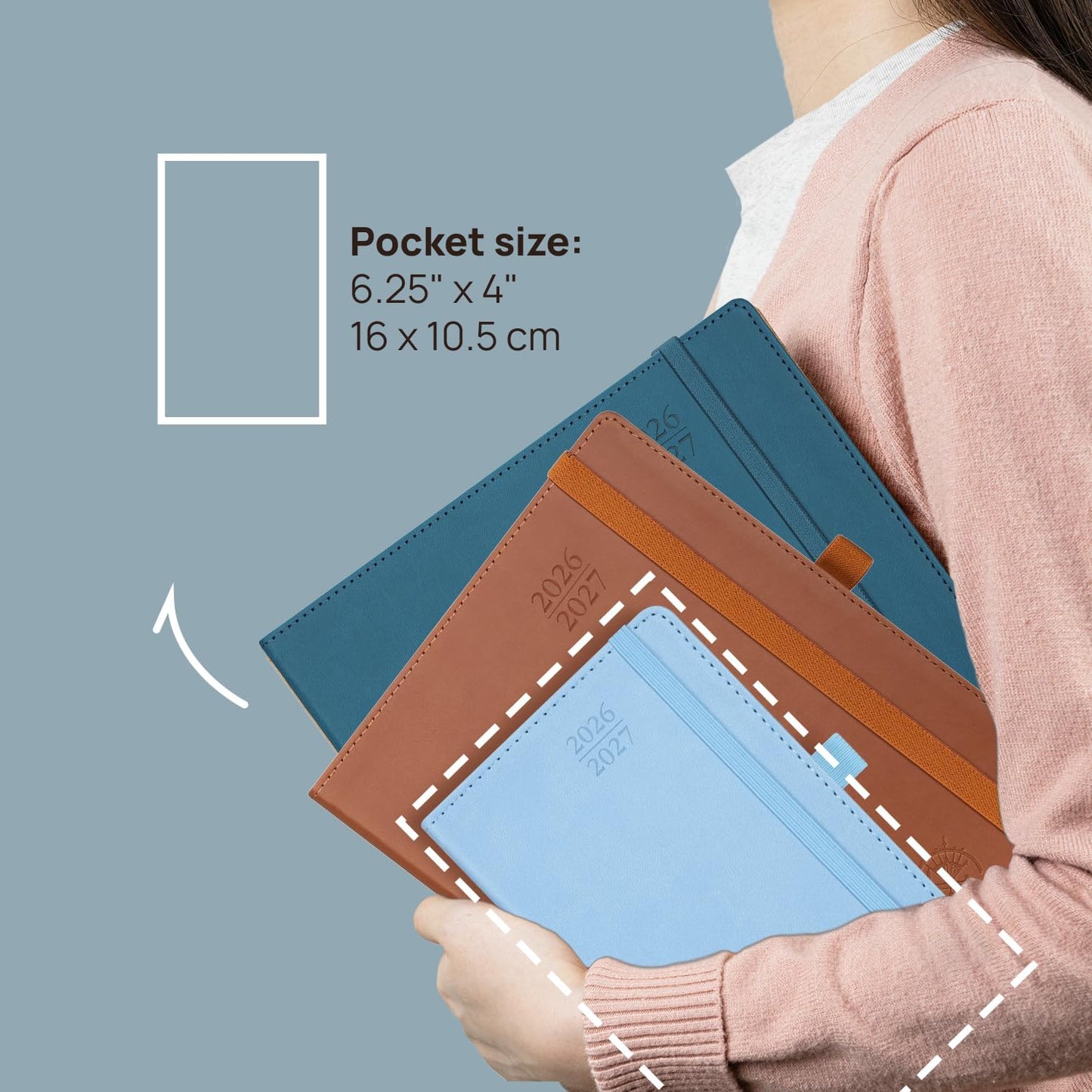 POPRUN Pocket Monthly Planner 2026-2027 (Pocket- 4''x 6.25'' Soft Leather Cover) - 18 Month Calendar Book for Purse (Jan.2026 - Jun. 2027), 100 GSM Thick Paper - Pacific Green