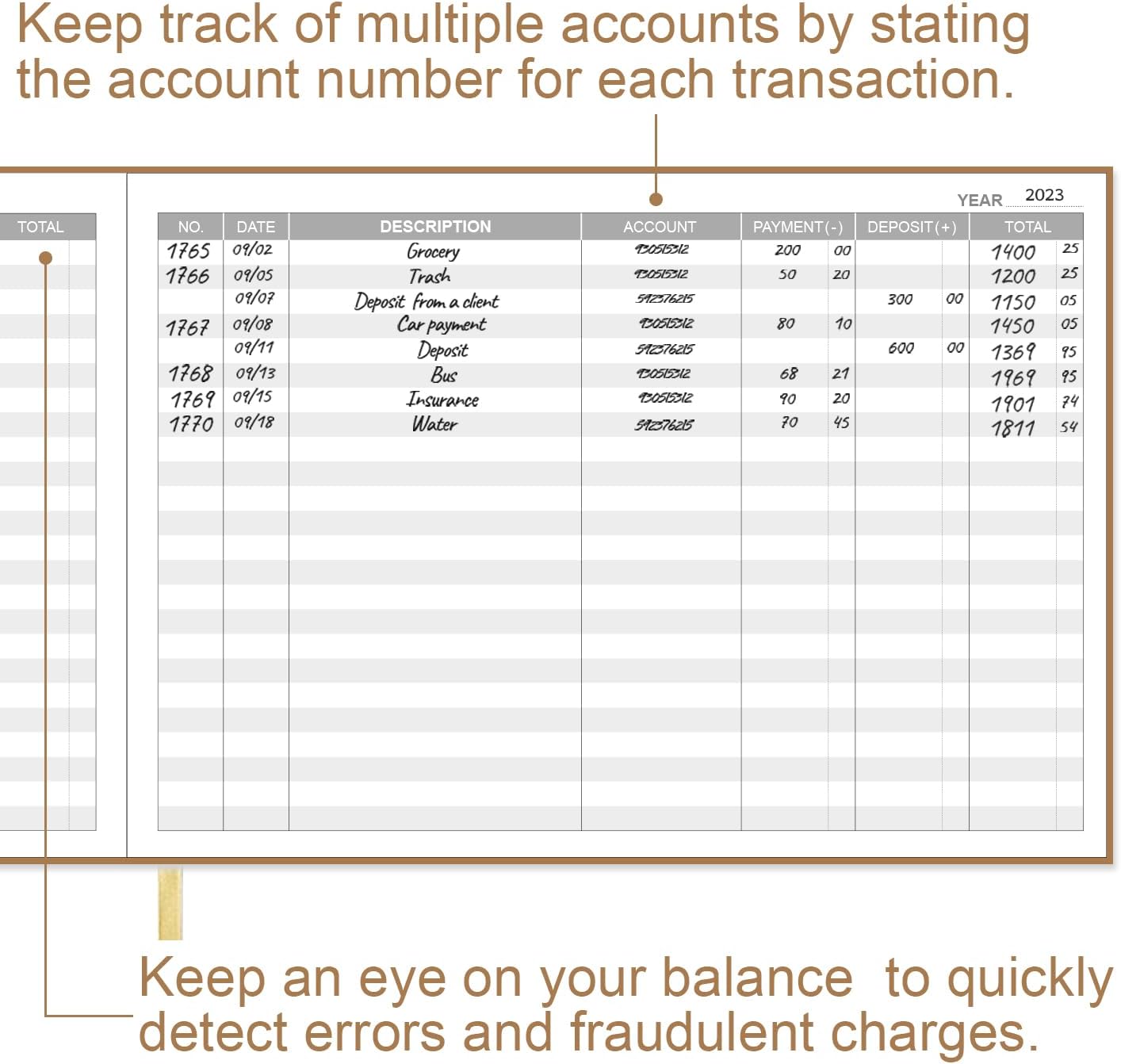 Accounting Ledger Book - Ledger Book for Small Businesses Bookkeeping & Personal Use, Expense Tracker Notebook for Tracking Money, Expenses, Deposits & Balance, 7" x 10", Beige
