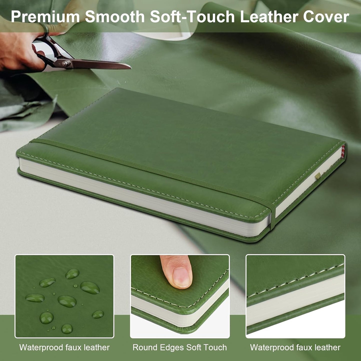 ZCZN 6 Pack Lined Journal Notebooks, 192 Pages A5 Hardcover Leather Journals for Work,Writing,School & Travel, College Ruled Journaling Notebooks for Notes Taking,Diary Notepad (Light Green*6)