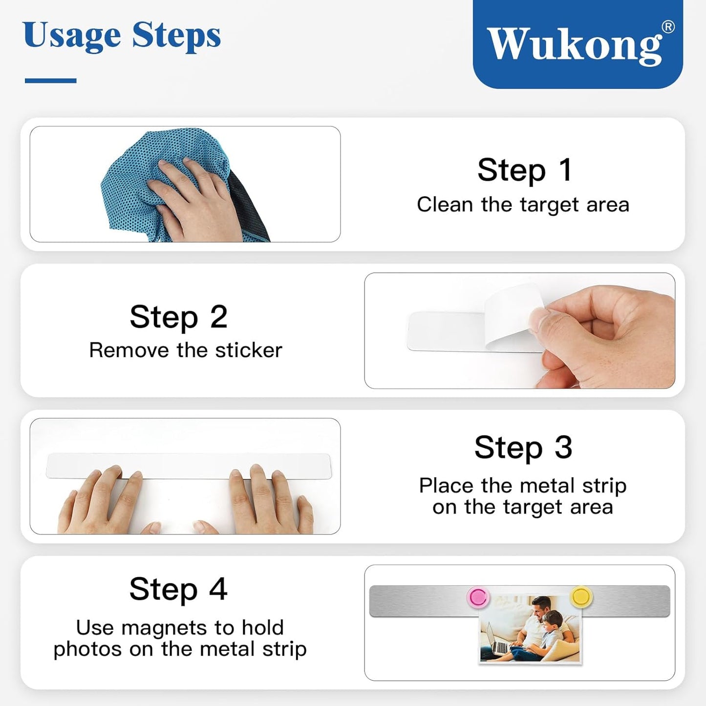 Wukong 10 Pack | 30x3cm(11.81 x 1.18) Magnetic Stainless Silver Boards Strips, Adhesive Backing Bulletin Bar Board, Memo Board with 32Pcs Colorful Magnets for Office, Home, Photo Wall, Documents