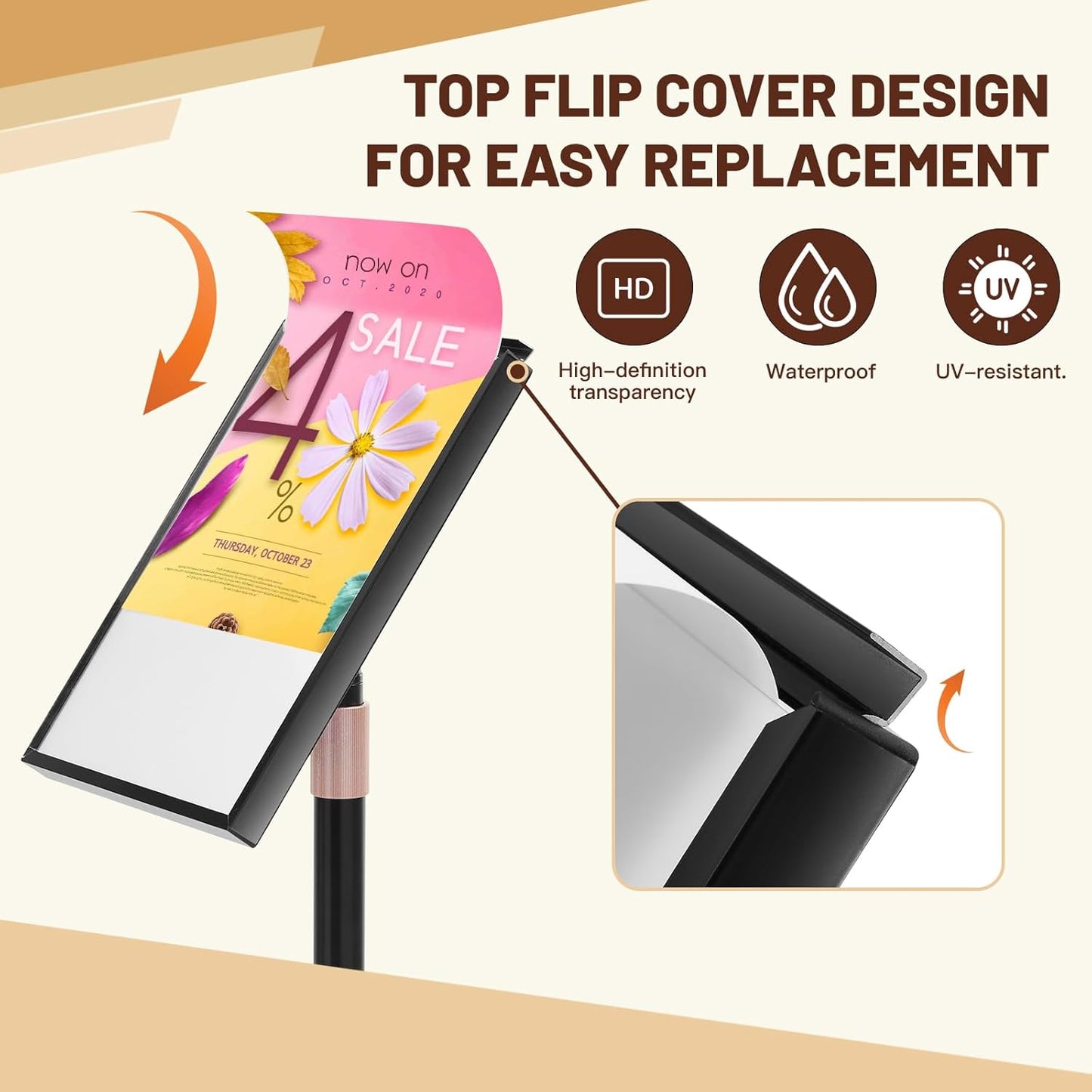 Sign Holder Stand 8.5x11 Inch - Flip Open Pedestal Floor Standing, Adjustable Versatile for Display, Easy Replacement for Events and Promotions