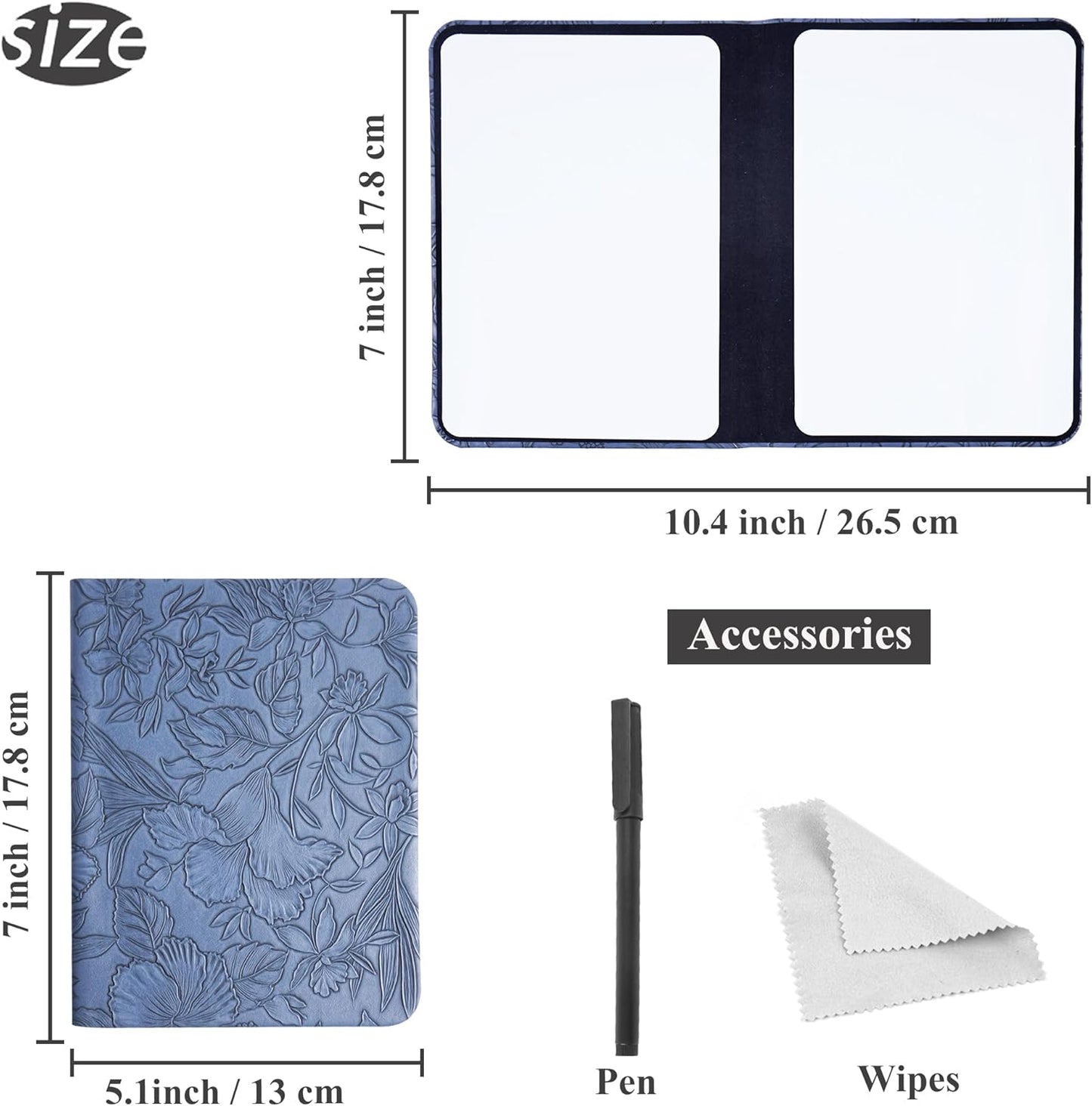 Portable Small White Board Dry Erase Board, Reusable 9.5 * 6.6in Notebook Memo, Office Home Supplies Desk Accessories(1-Carved Blue)