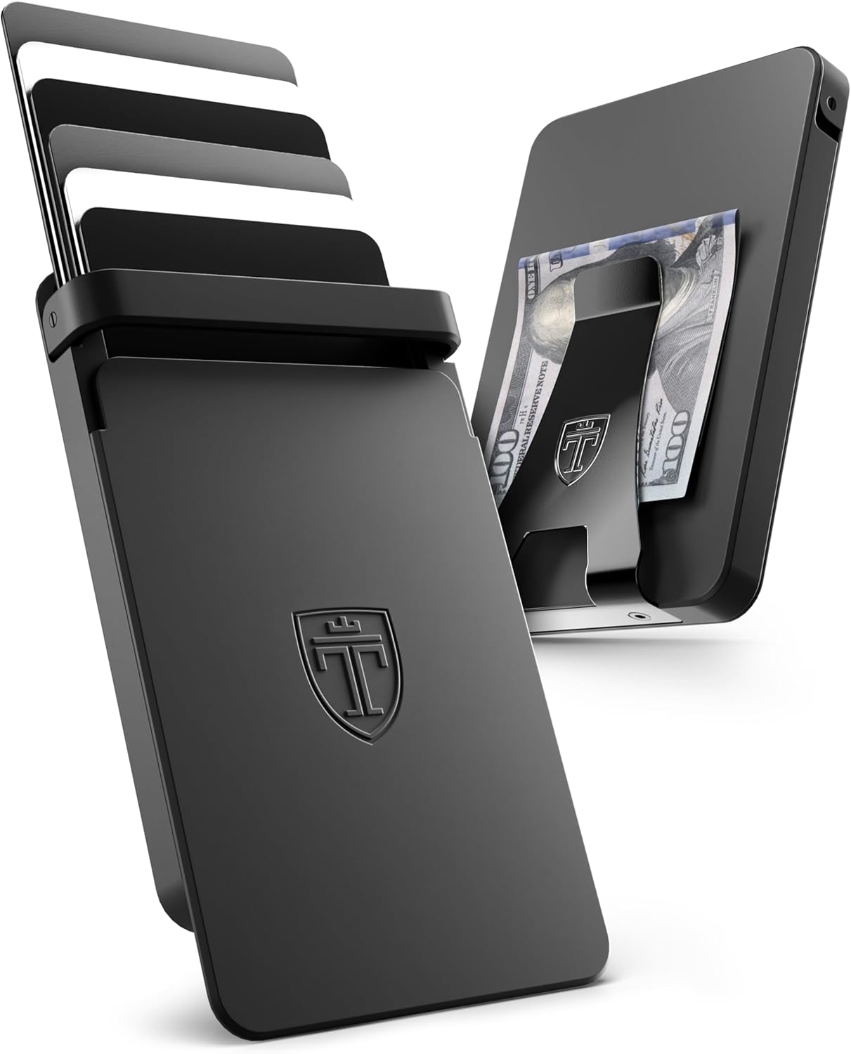 TRAVANDO SLYDE Aluminum Card Holder - RFID Blocking Slim Wallet for Men with Money Clip – Holds Up to 6 Cards – RFID Protected Credit Card Mens Wallet (Black)