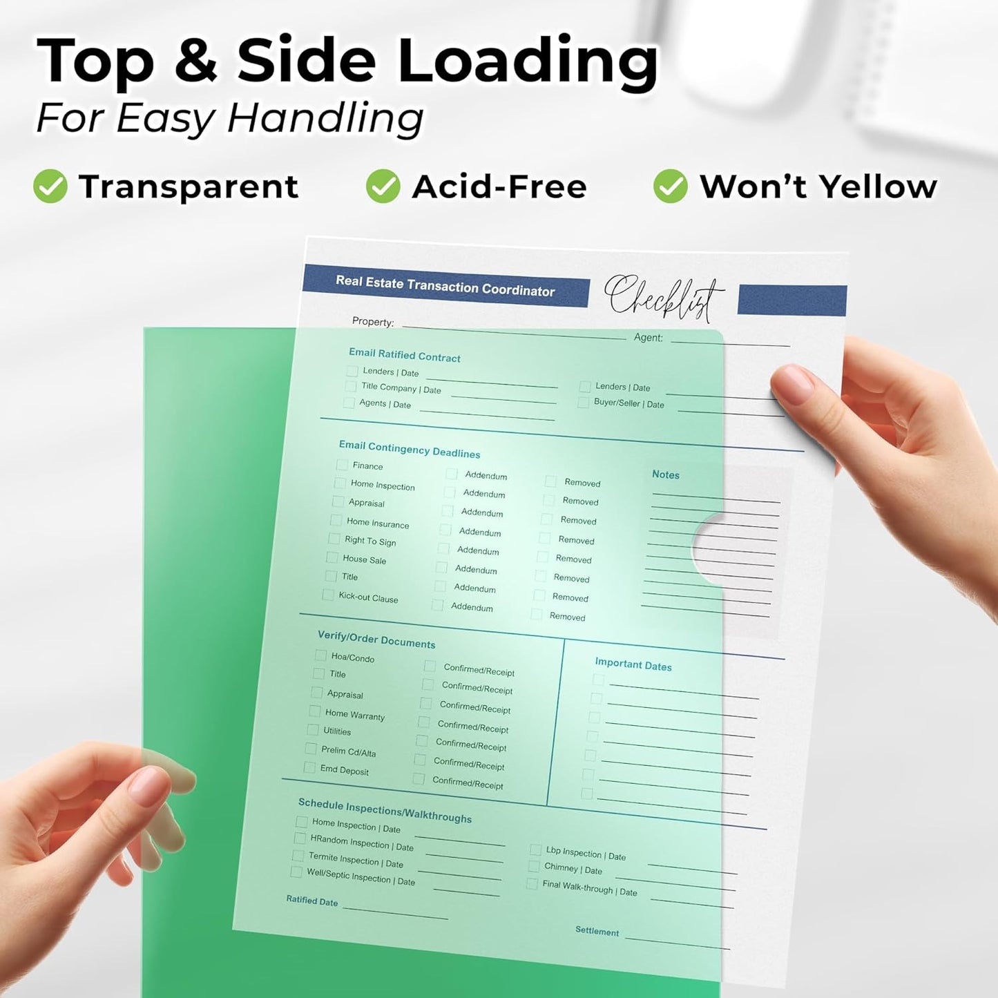 Dunwell Clear Plastic Folder Sleeves (12 Pack, Assorted Colors), Acid-Free Poly Project Sleeves, File Jackets for Letter Size 8.5x11 Documents