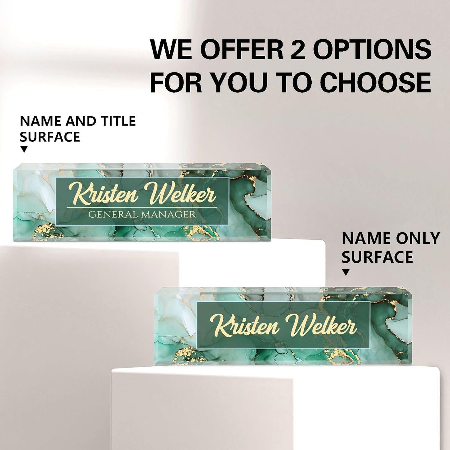 Name Plate for Desk, Desk Name Plate Personalized, Green Office Decor for Women Men, Acrylic Desktop Accessories, Office Gifts for Boss Nurse Teacher Coworker, Employee Appreciation Gift (Green Coast)